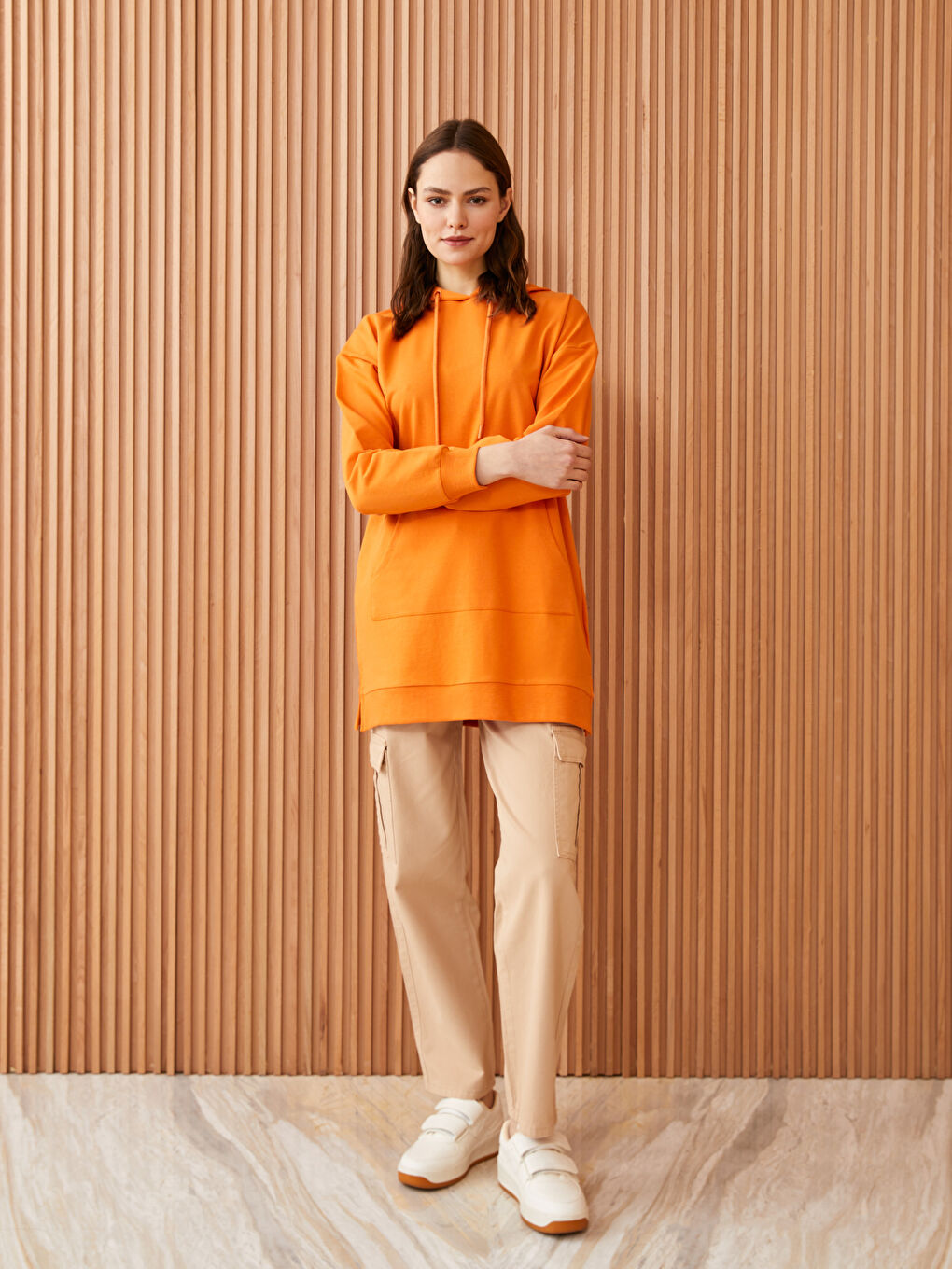 Hooded Regular Long Sleeve Women's Sweatshirt Tunic-2