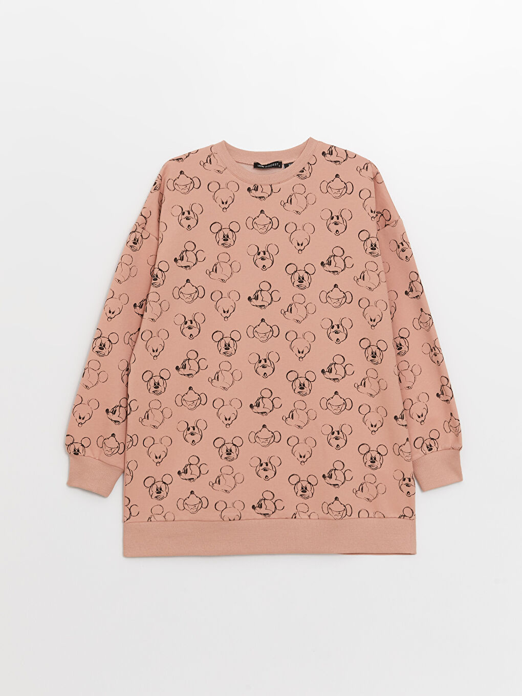 تونيك سويتشيرت أوفرسايز مطبوع ميكي ماوس بياقة دائرية للسيدات-5
