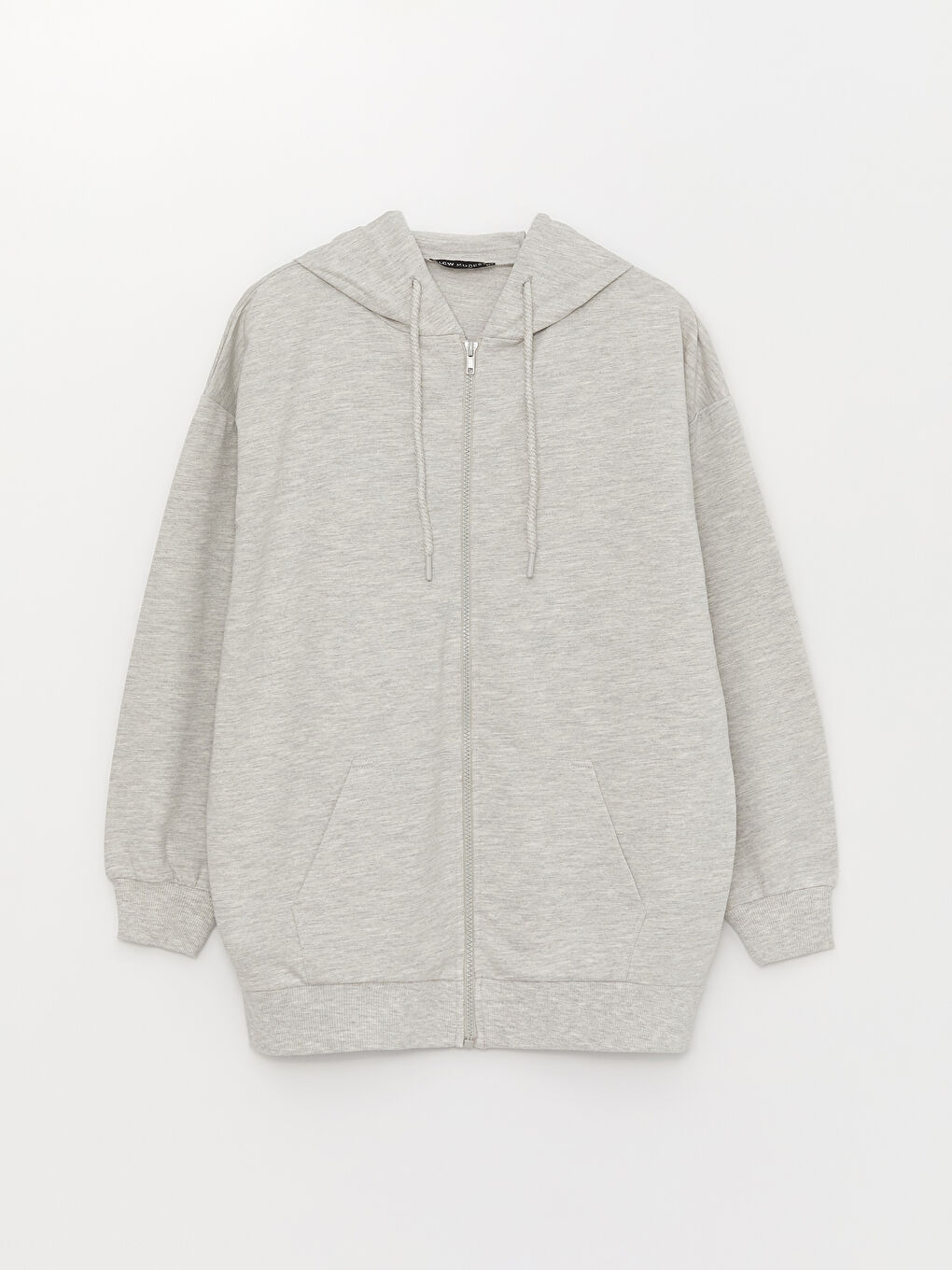 Gri Kapüşonlu Düz Uzun Kollu Oversize Kadın Spor Hırka-5