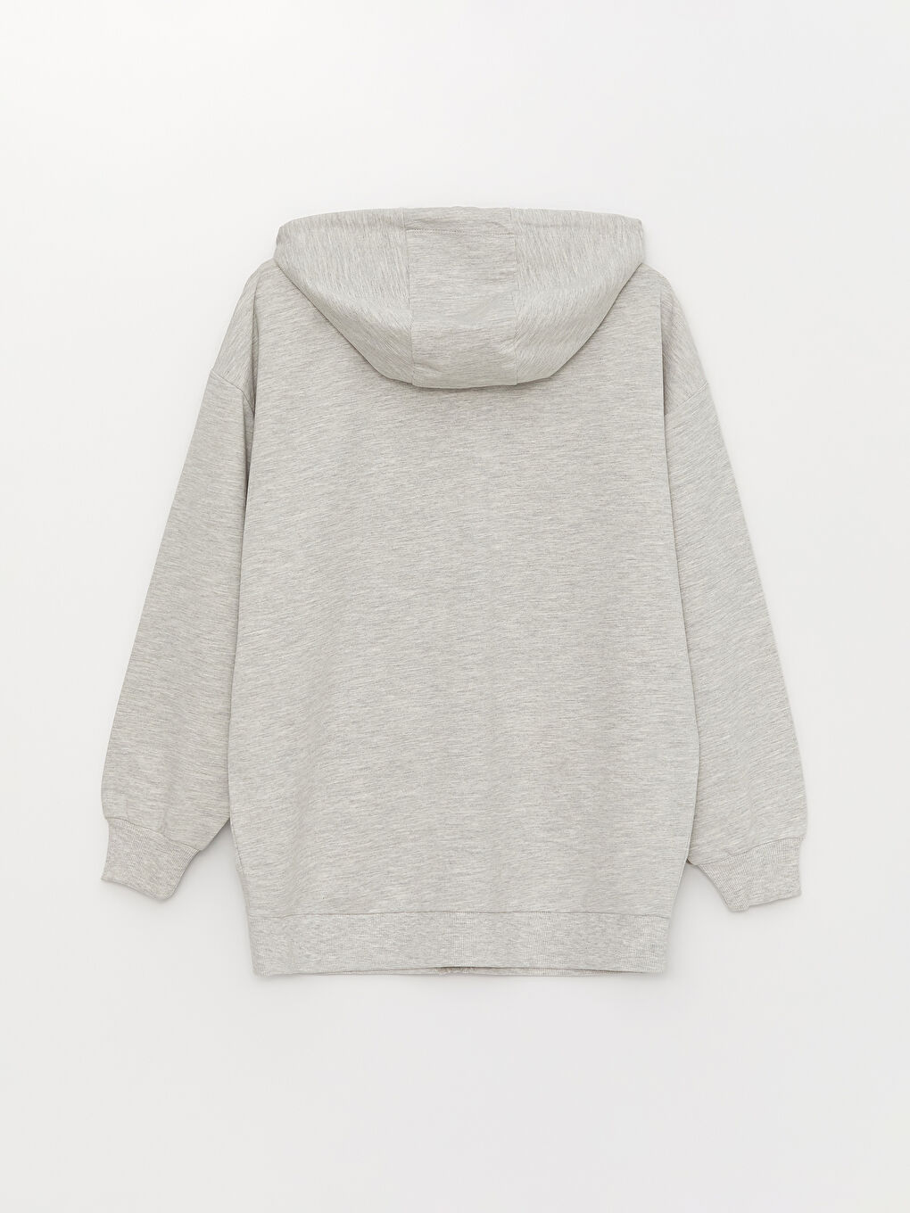 Gri Kapüşonlu Düz Uzun Kollu Oversize Kadın Spor Hırka-6