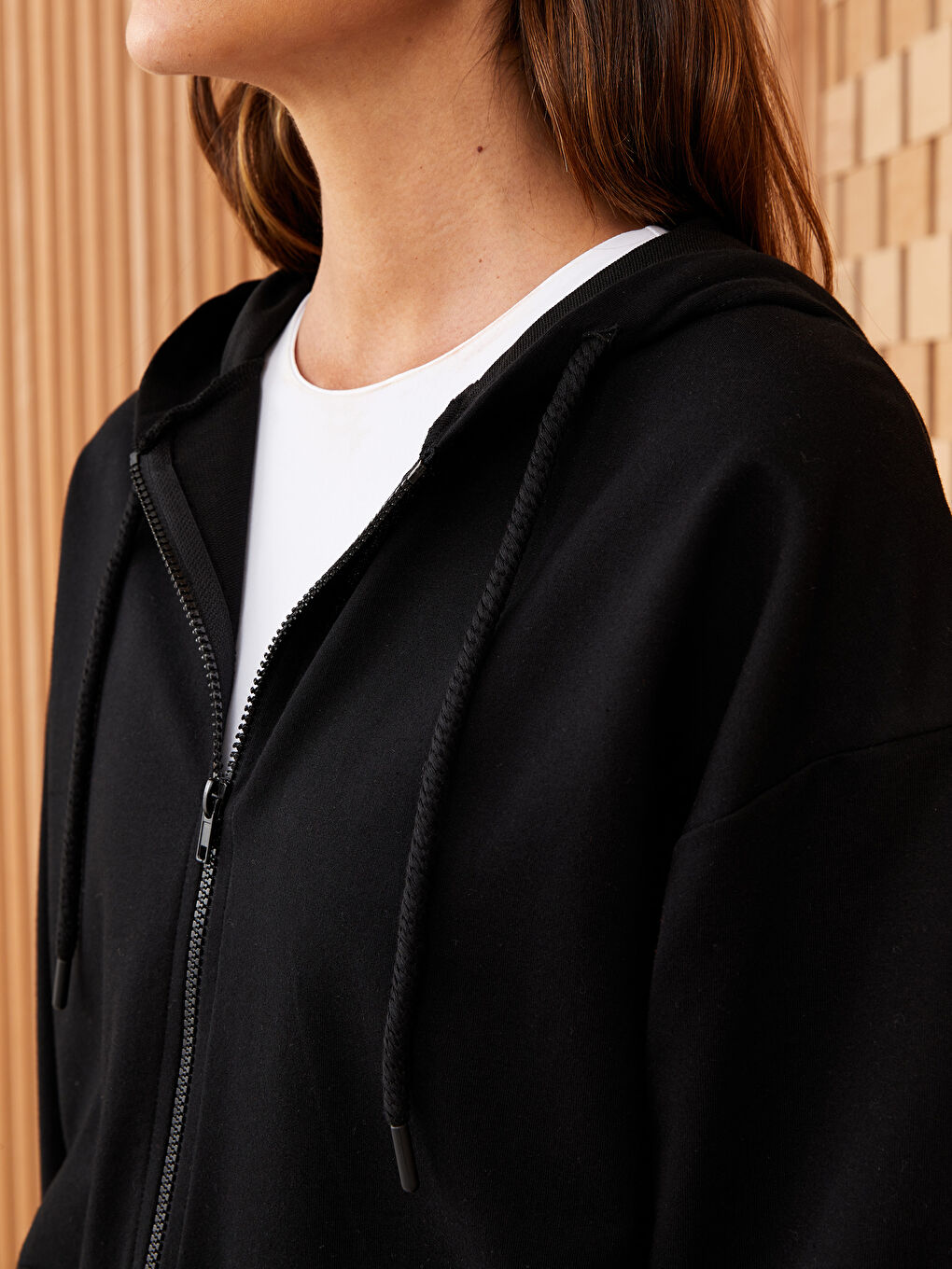 كارديجان رياضي واسع كم طويل بكابوش للسيدات-3