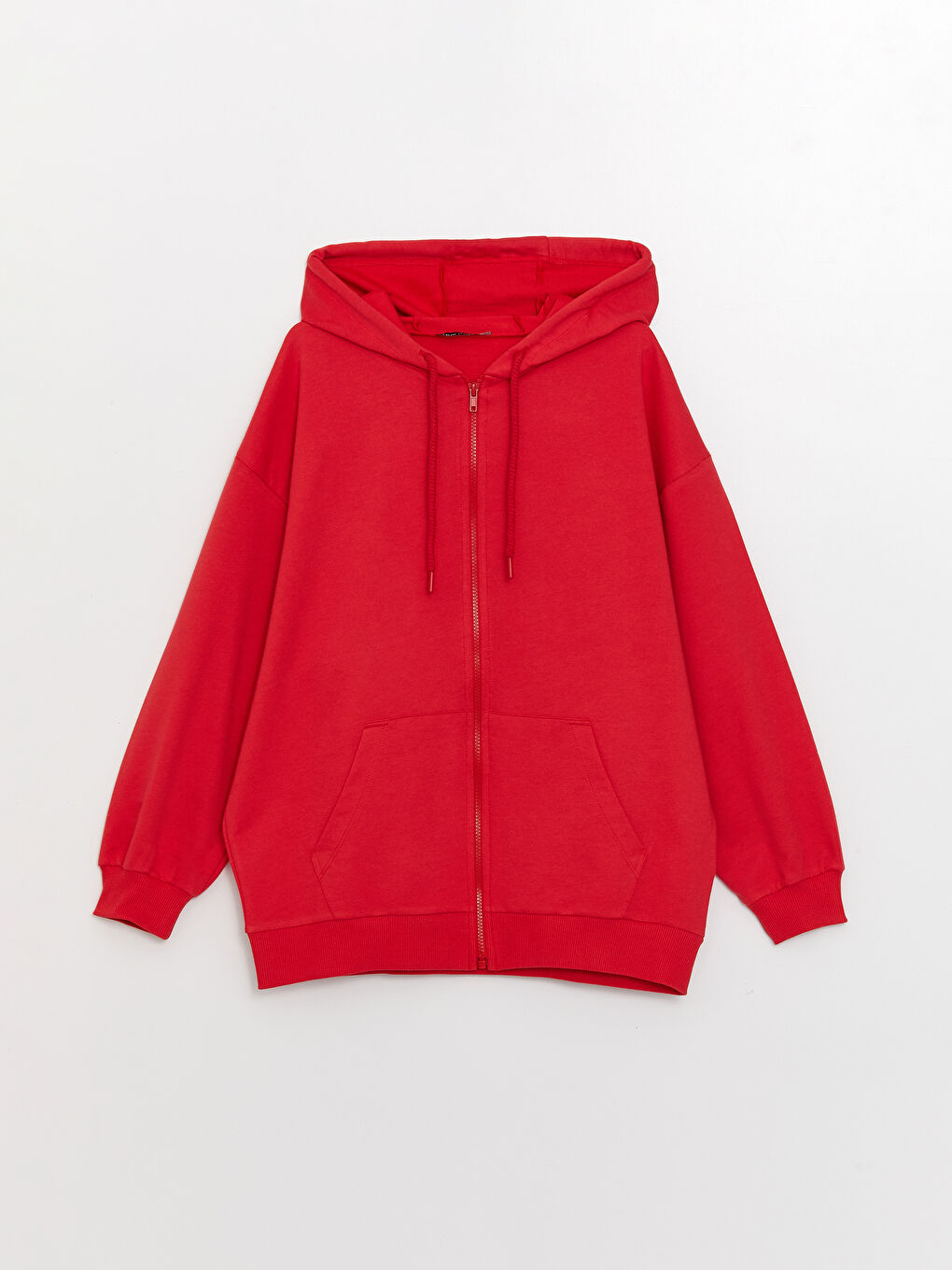 Kırmızı Kapüşonlu Düz Uzun Kollu Oversize Kadın Spor Hırka-5