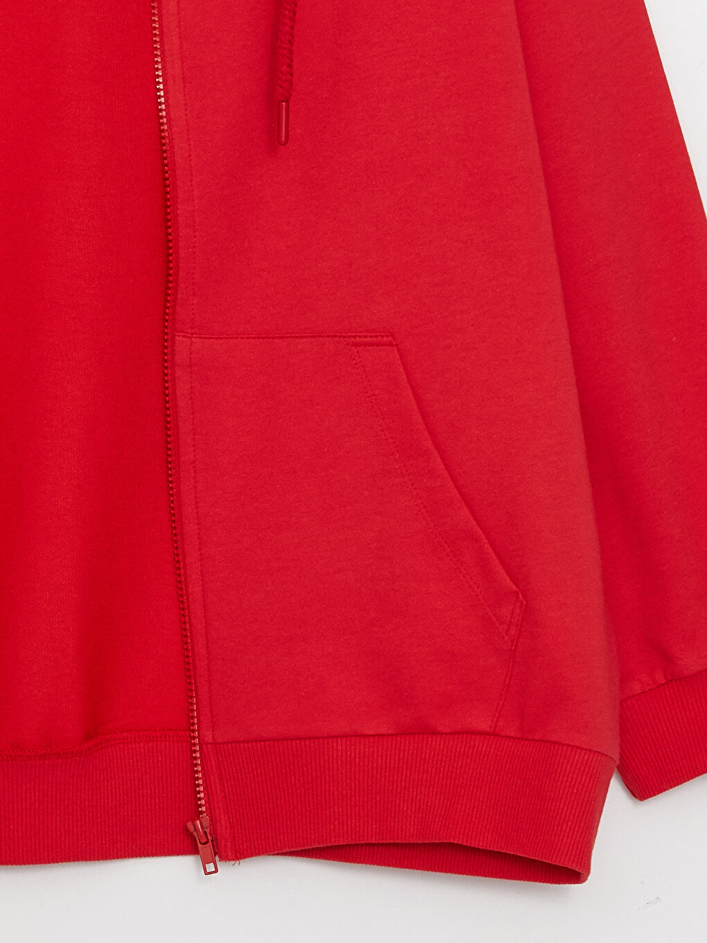 Kırmızı Kapüşonlu Düz Uzun Kollu Oversize Kadın Spor Hırka-6