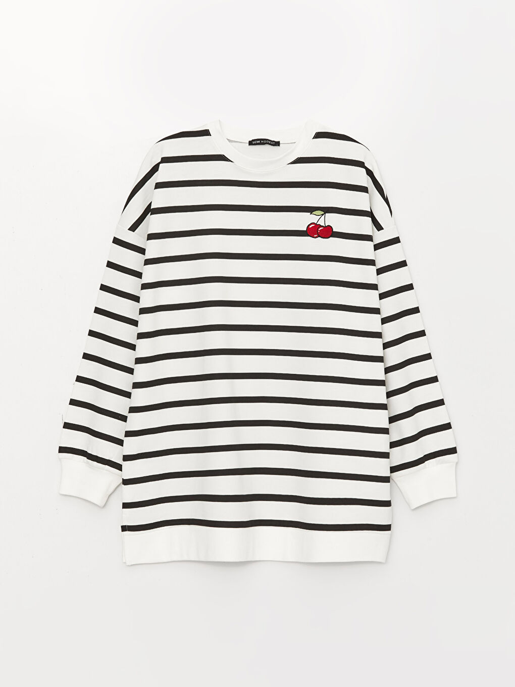 Siyah Çizgili Oversize Kadın Sweatshirt Tunik-5