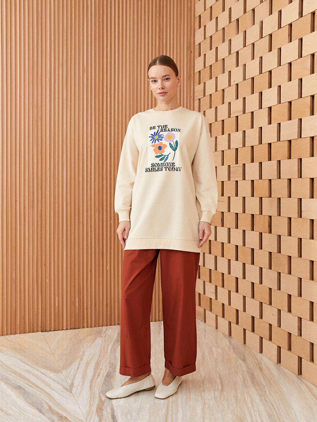 Tunique Sweatshirt Oversize à Manches Longues Imprimée pour Femmes avec Col Rond-2