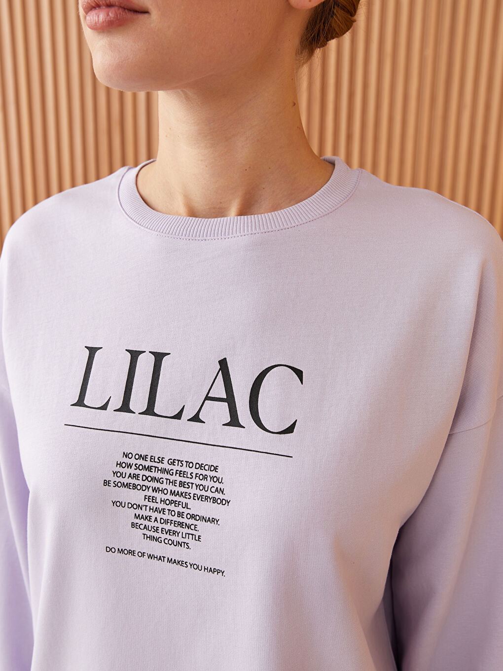 Lila Bisiklet Yaka Baskılı Uzun Kollu Kadın Sweatshirt Tunik-3