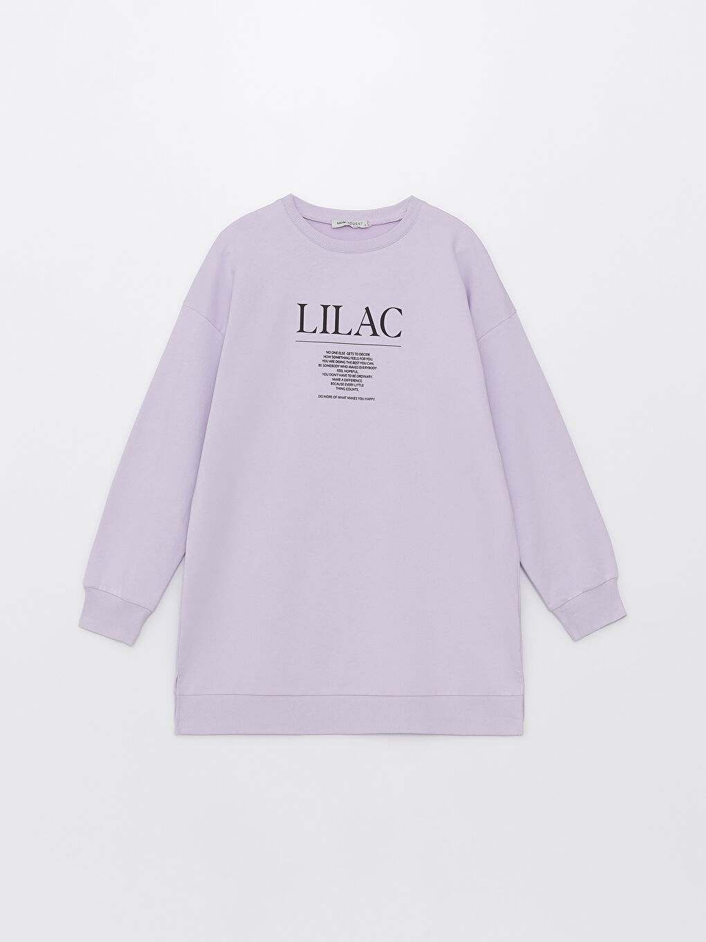 Lila Bisiklet Yaka Baskılı Uzun Kollu Kadın Sweatshirt Tunik-5