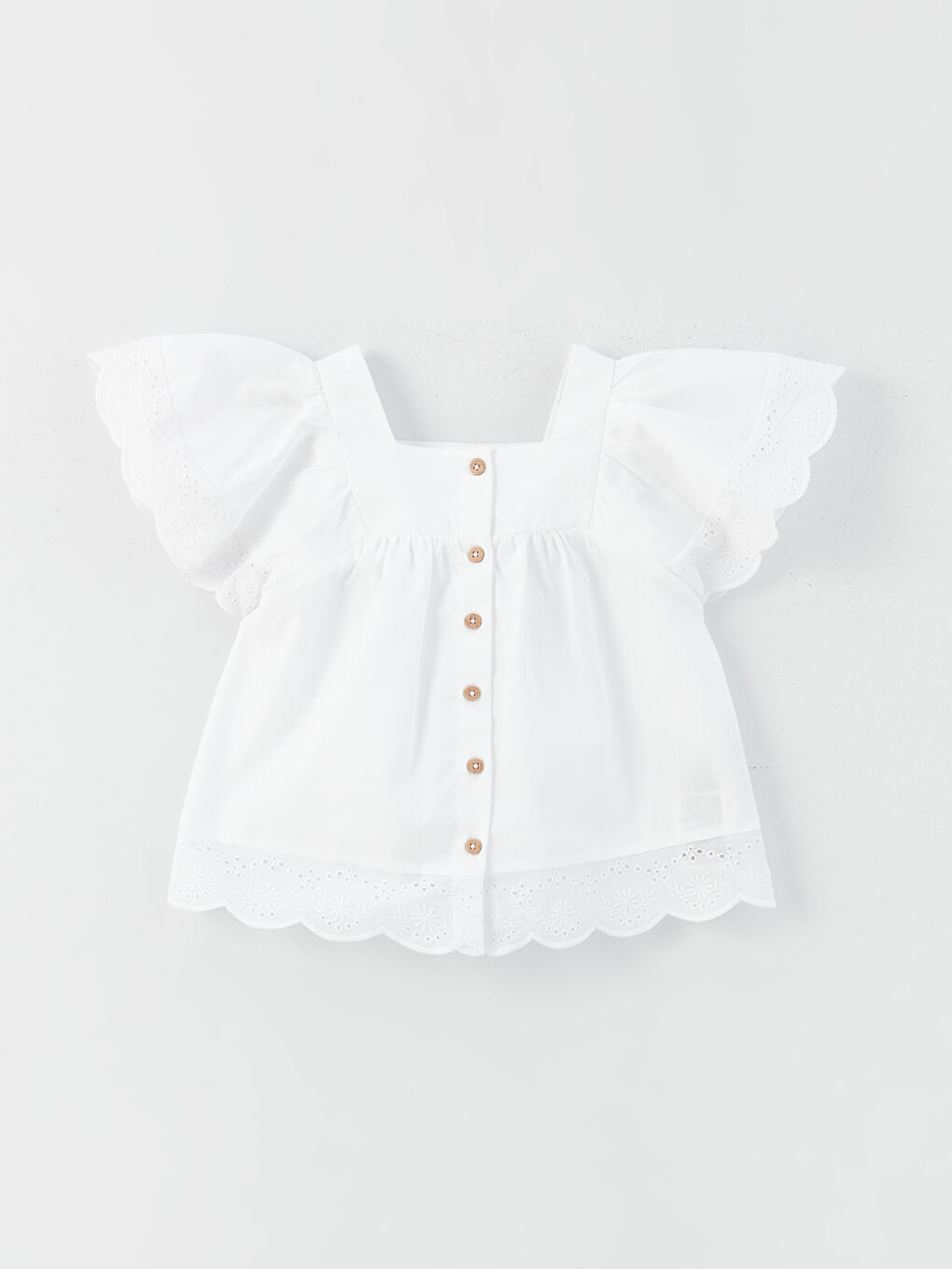 Beyaz Kare Yaka Kısa Kollu Kız Bebek Gömlek
