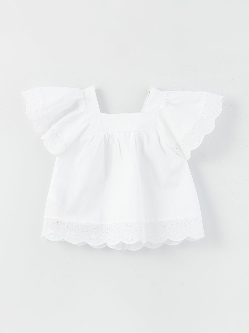 Beyaz Kare Yaka Kısa Kollu Kız Bebek Gömlek-1