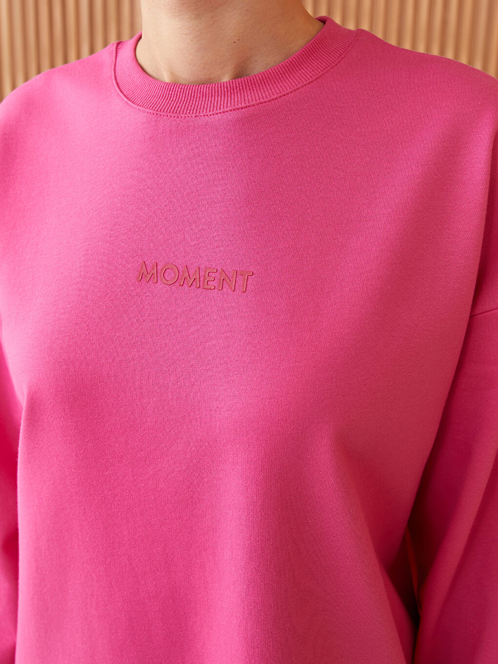 Fuşya Bisiklet Yaka Baskılı Uzun Kollu Oversize Kadın Sweatshirt Tunik-3