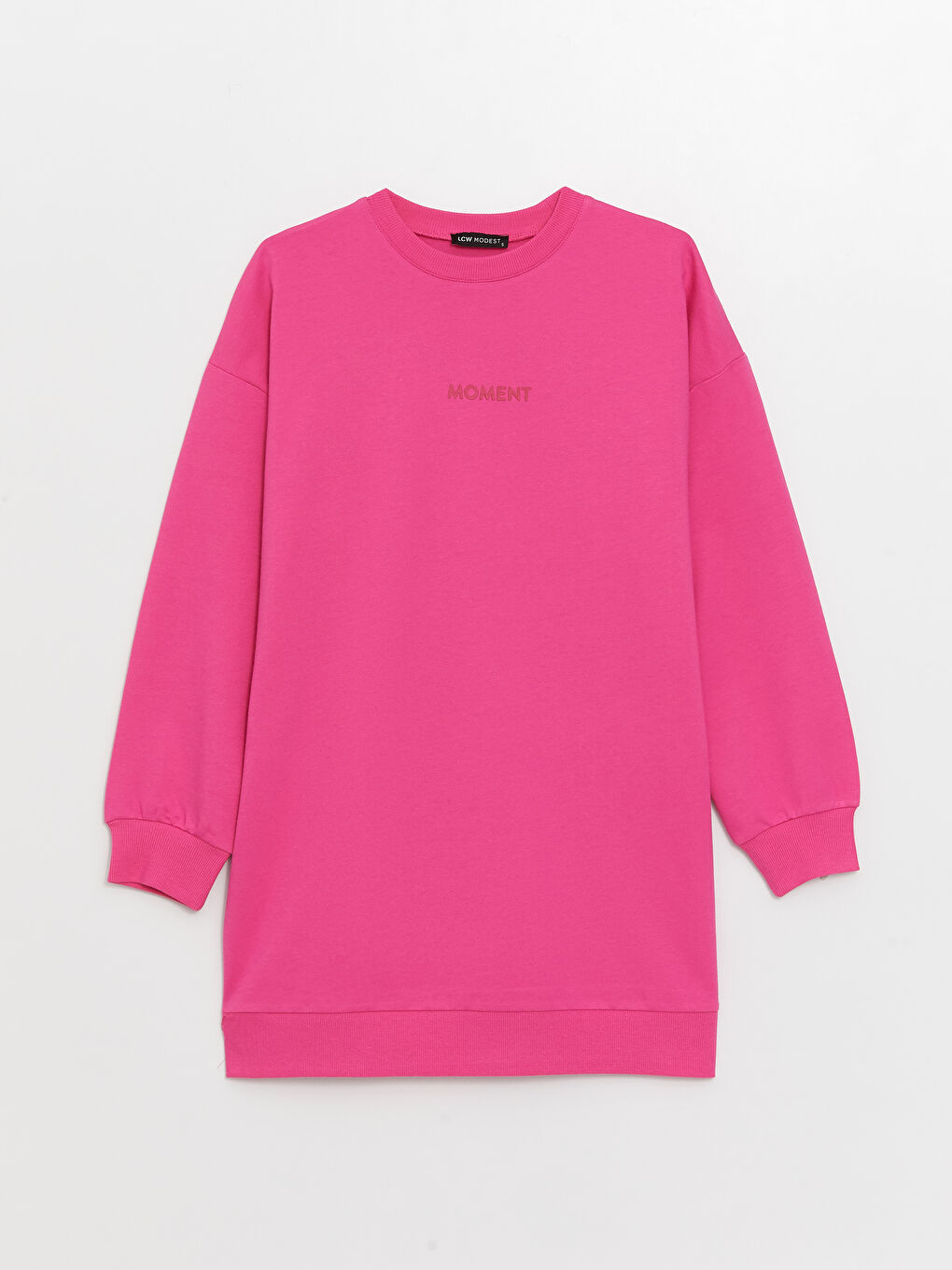 Fuşya Bisiklet Yaka Baskılı Uzun Kollu Oversize Kadın Sweatshirt Tunik-5