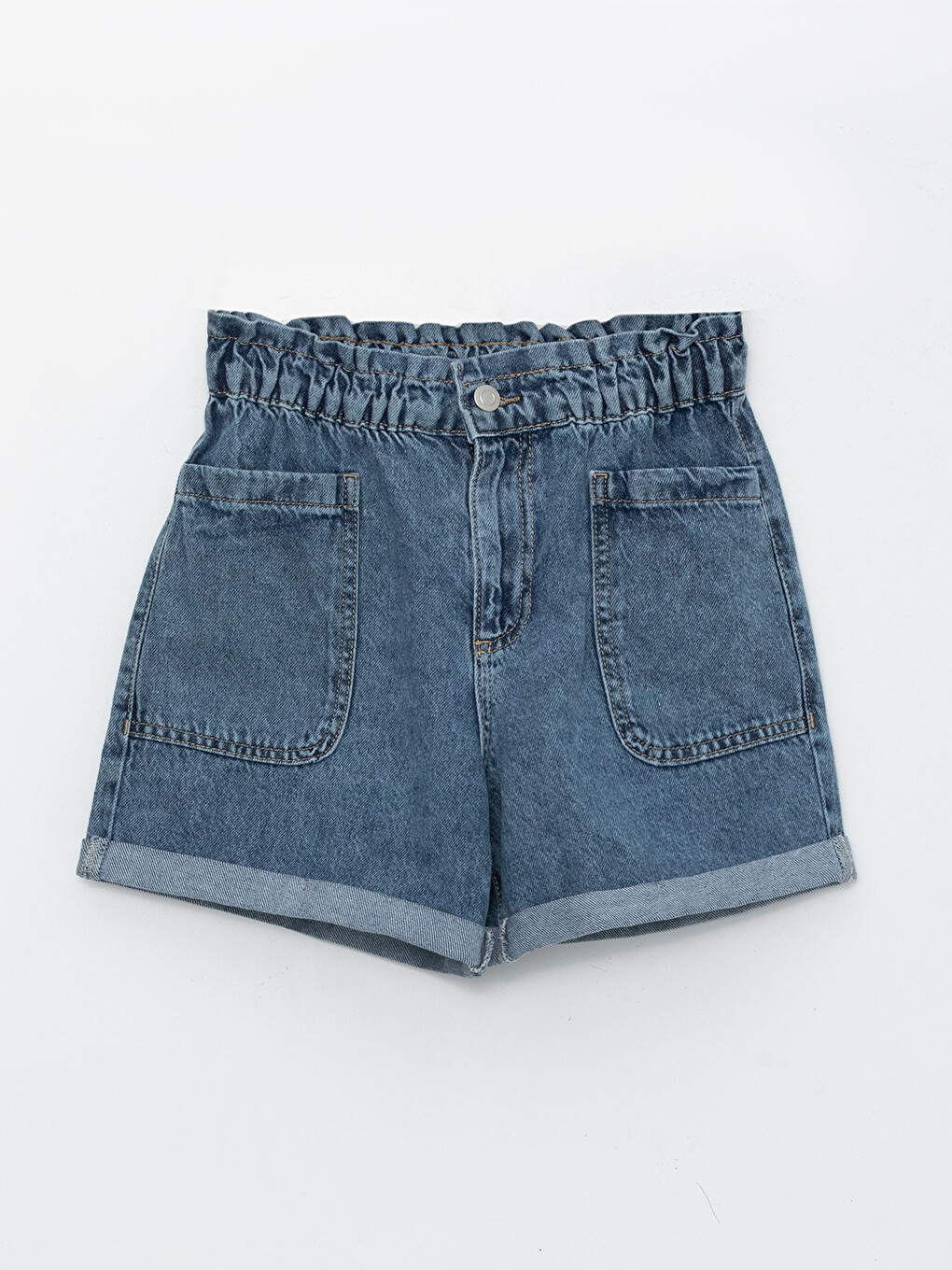 Mavi Beli Lastikli Kız Çocuk Jean Şort