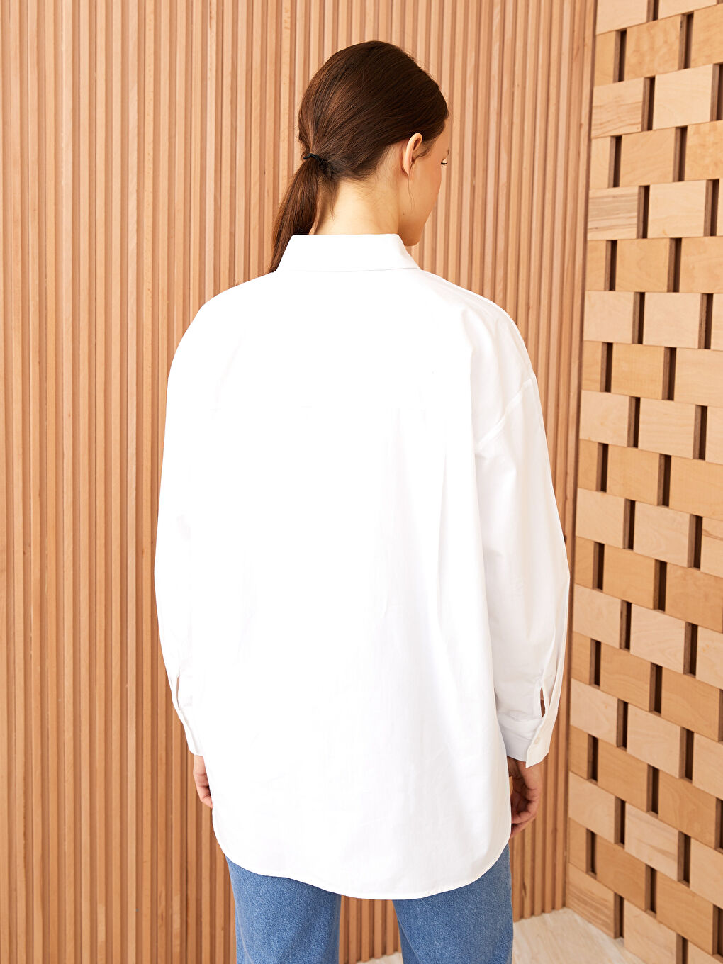 Ekru Desenli Uzun Kollu Kadın Gömlek-4