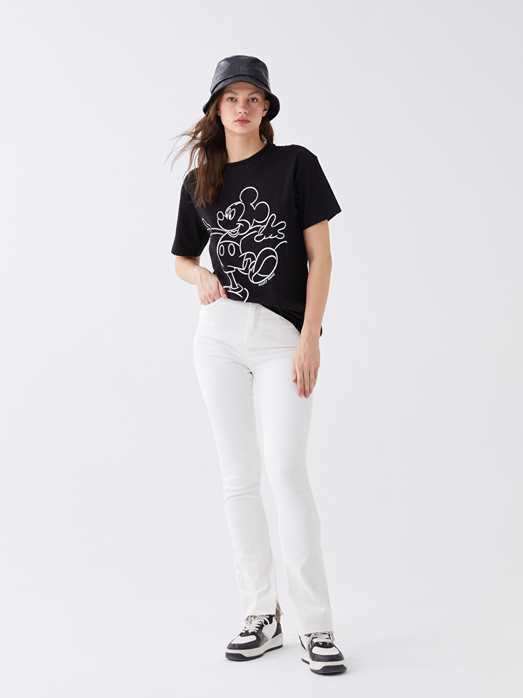 Blugi Evazați Marte cu Talie Înaltă pentru Femei cu Crăpături pe Picioare-1