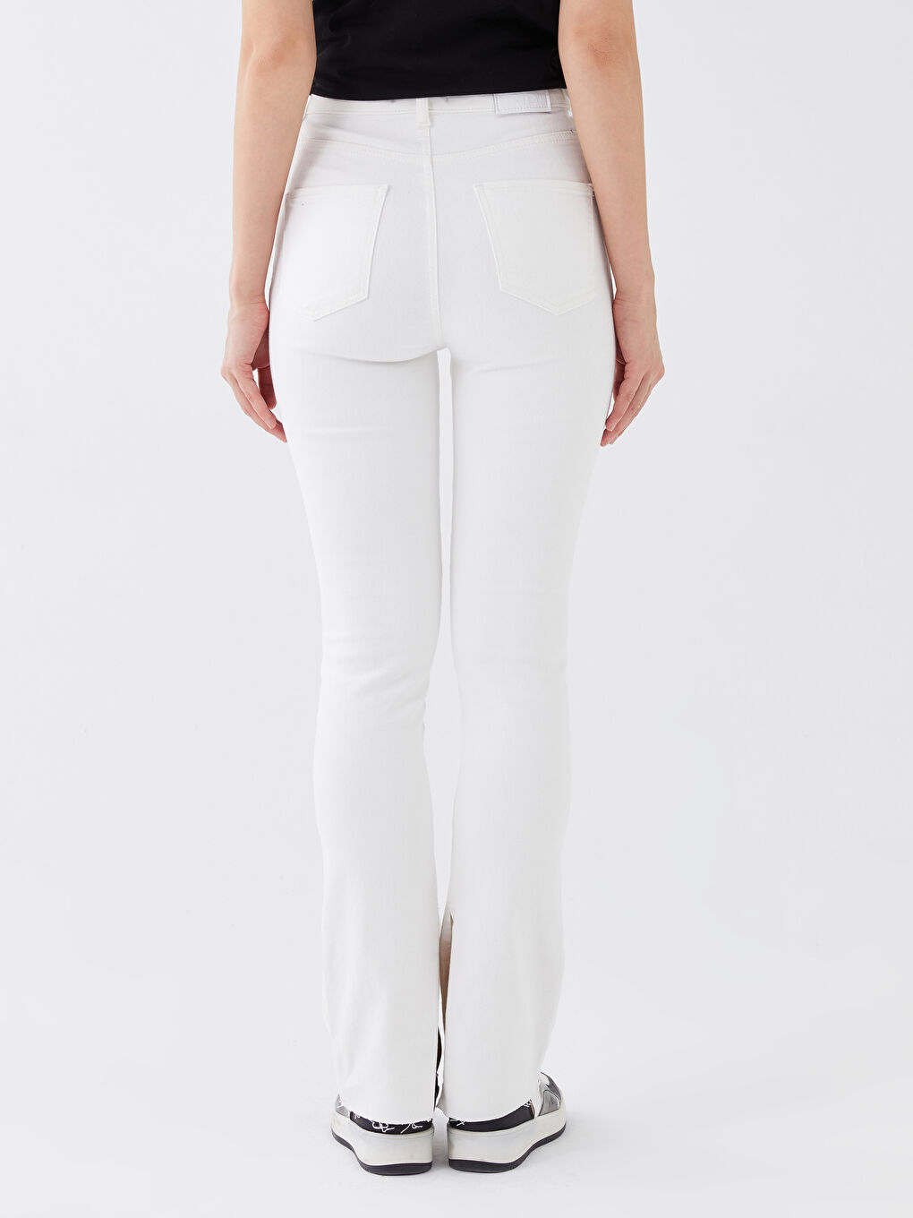 Blugi Evazați Marte cu Talie Înaltă pentru Femei cu Crăpături pe Picioare-3