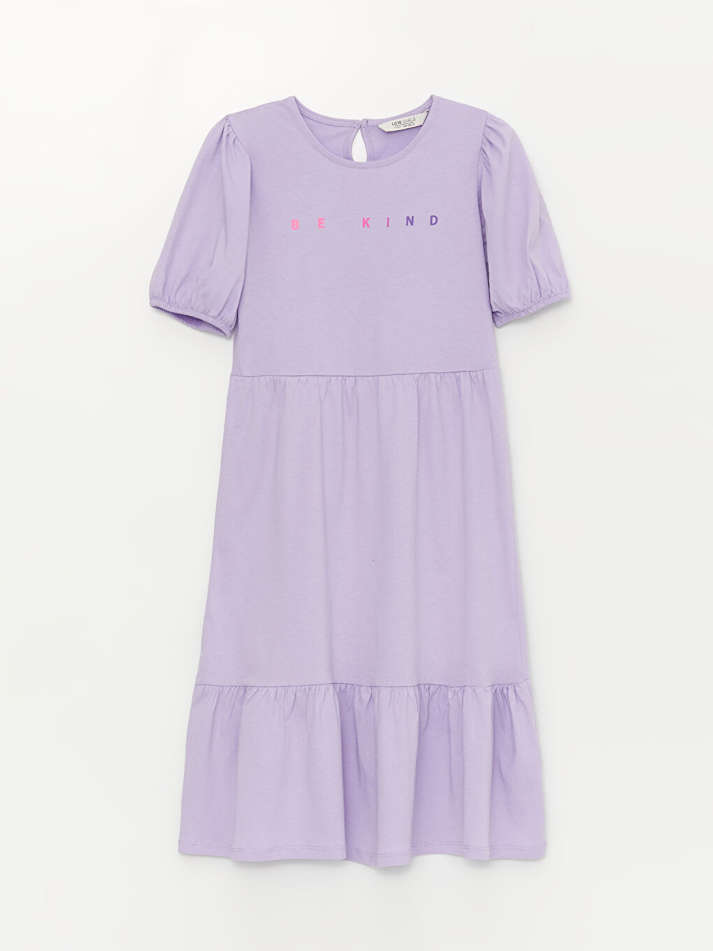 Crew Neck Printed Short Sleeve Girls' Dress