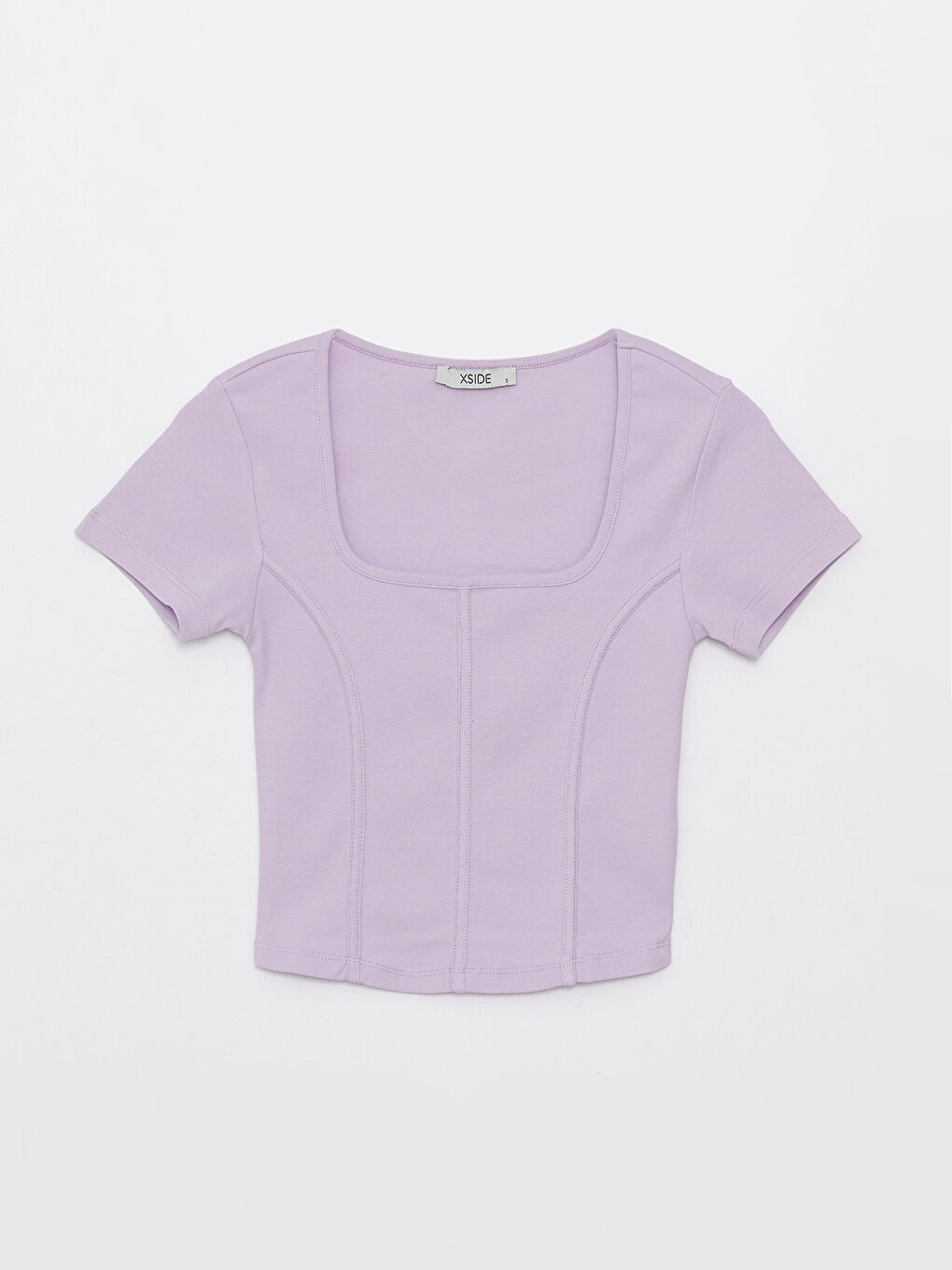 Crop Top Pentru Femei Cu Guler Pătrat Simplu Și Mânecă Scurtă-5