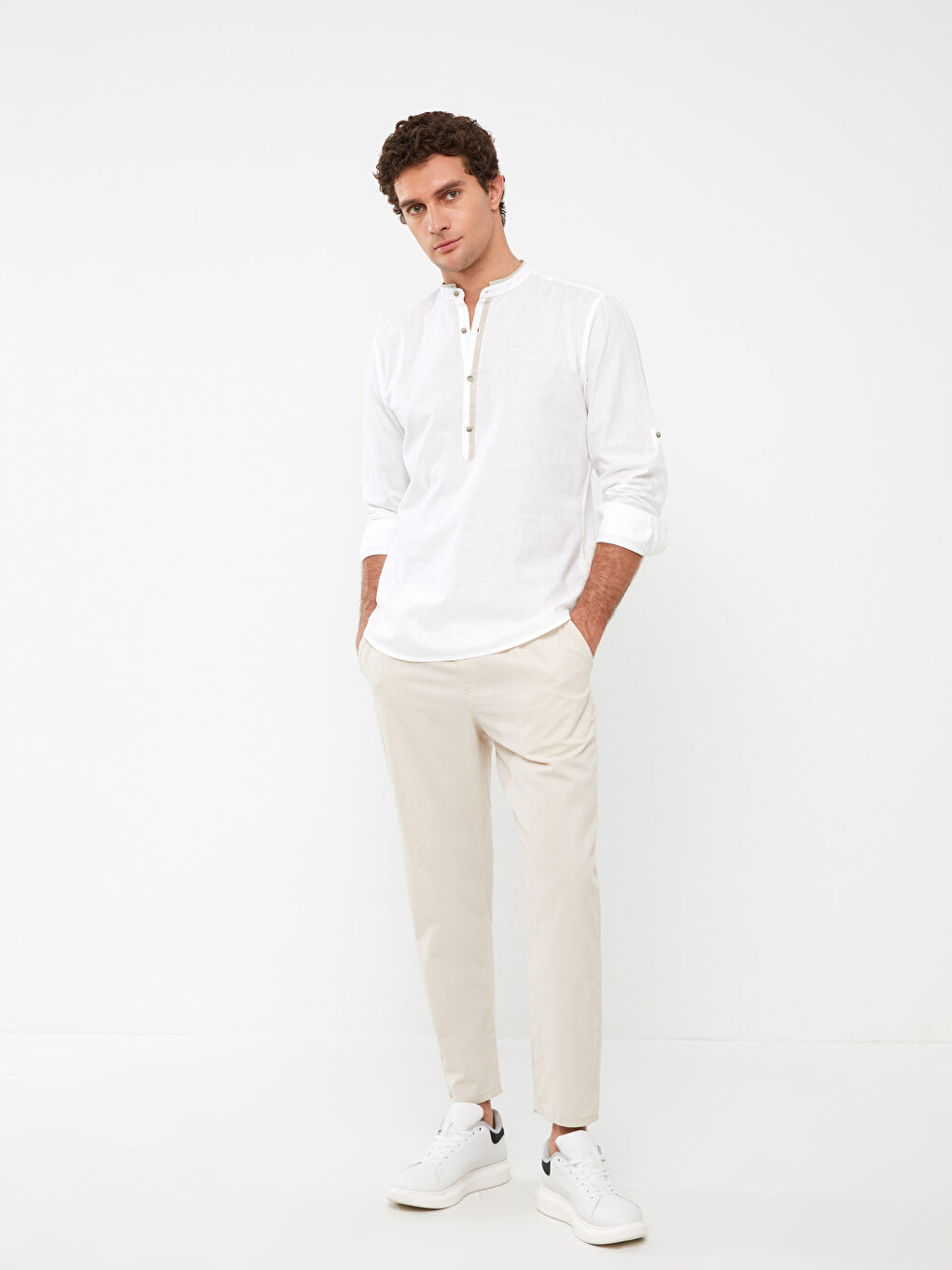 Cămașă Slim Fit cu Mânecă Lungă din Poplin pentru Bărbați-2