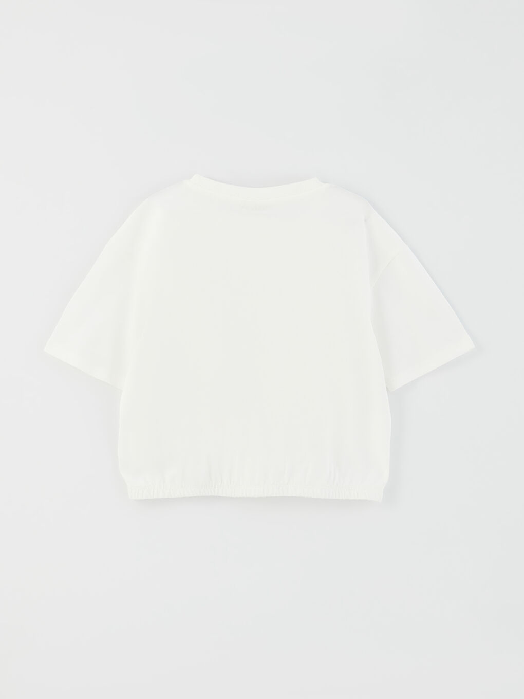 Ekru Bisiklet Yaka Baskılı Kısa Kollu Kız Çocuk Tişört-1