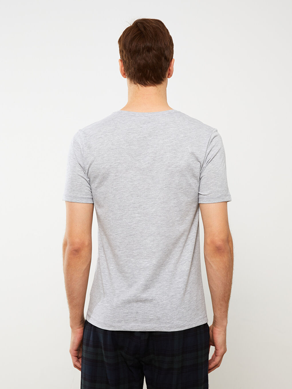 Gri V Yaka Kısa Kollu Erkek Atlet-4