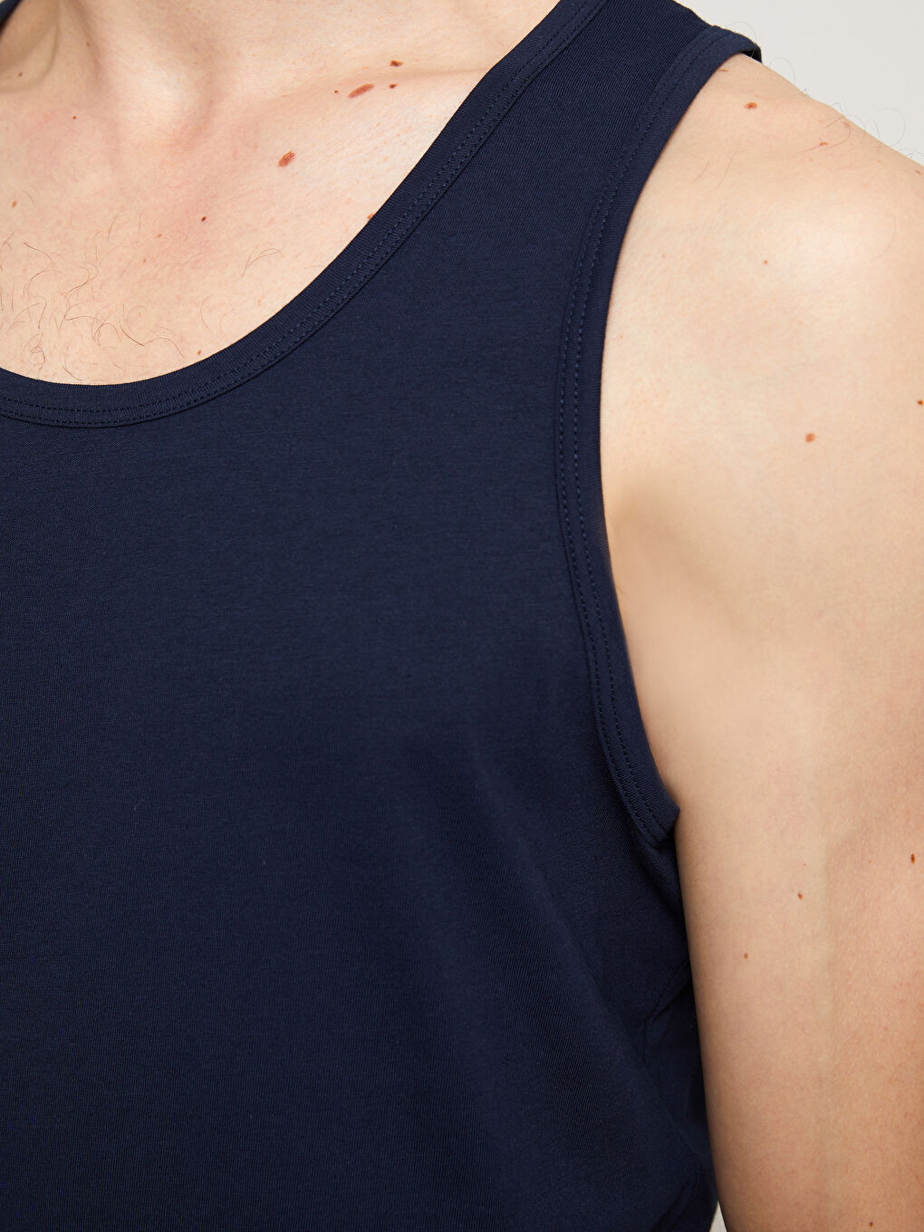 Lacivert Bisiklet Yaka Kolsuz Penye Erkek Atlet-2