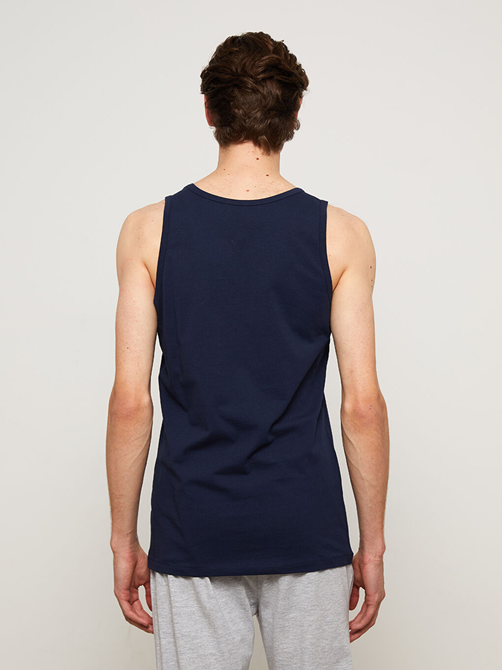 Lacivert Bisiklet Yaka Kolsuz Penye Erkek Atlet-3