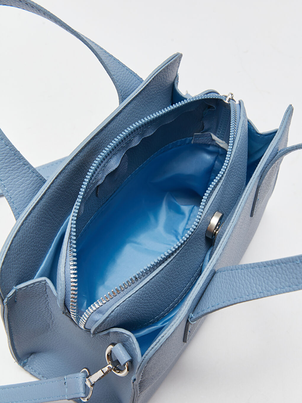 Mavi Deri Görünümlü Kadın Tote Çanta-6