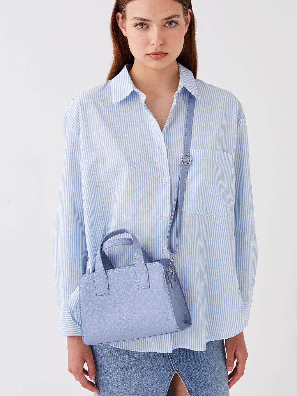 Mavi Deri Görünümlü Kadın Tote Çanta-1