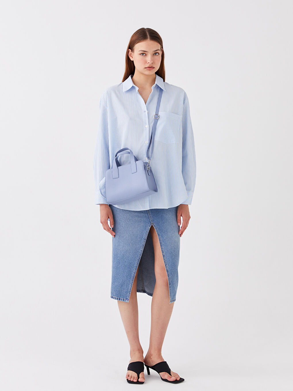 Mavi Deri Görünümlü Kadın Tote Çanta-2