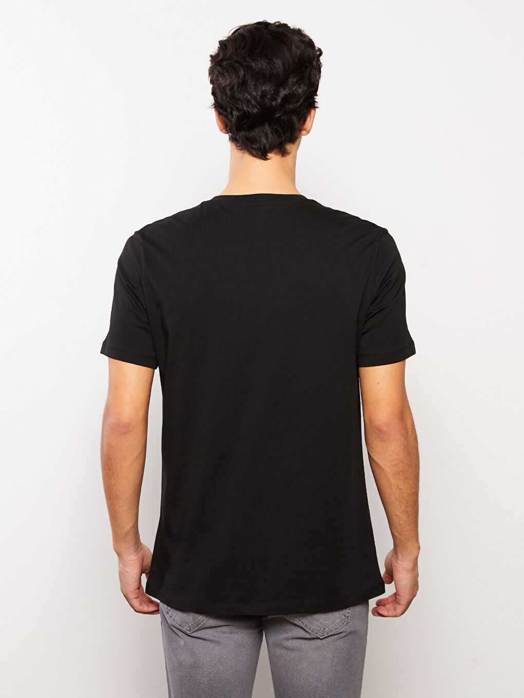 Siyah Bisiklet Yaka Kısa Kollu Baskılı Penye Erkek Tişört-4