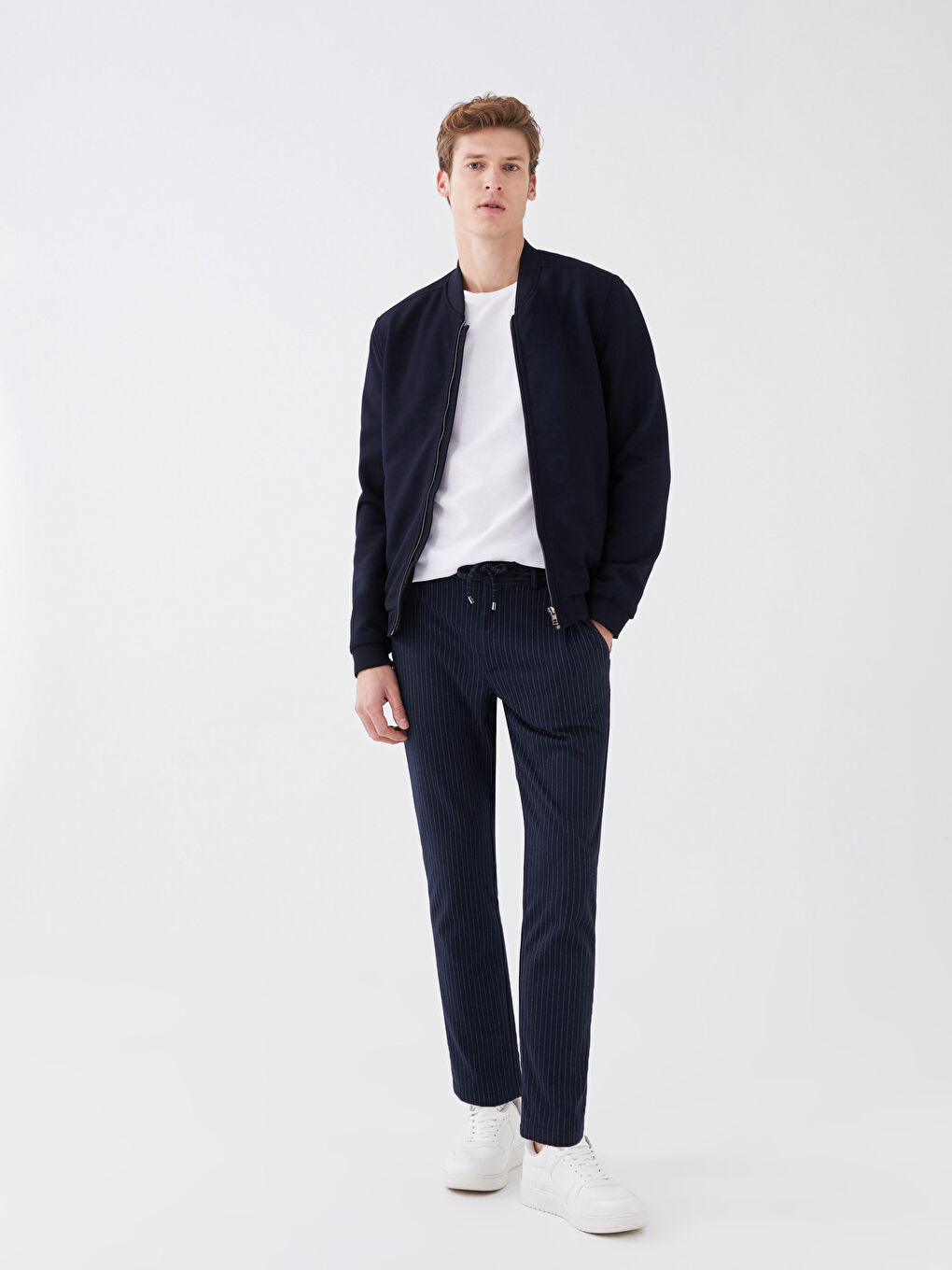 Lacivert Dar Kalıp Erkek Chino Pantolon-1