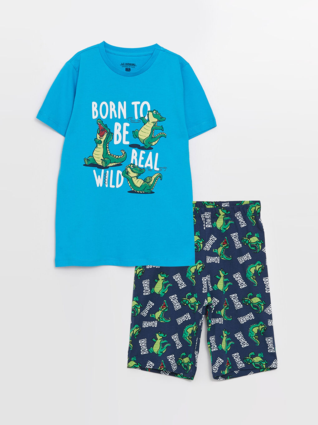 Crew Neck Printed Short Sleeve Boys' Pyjama Set