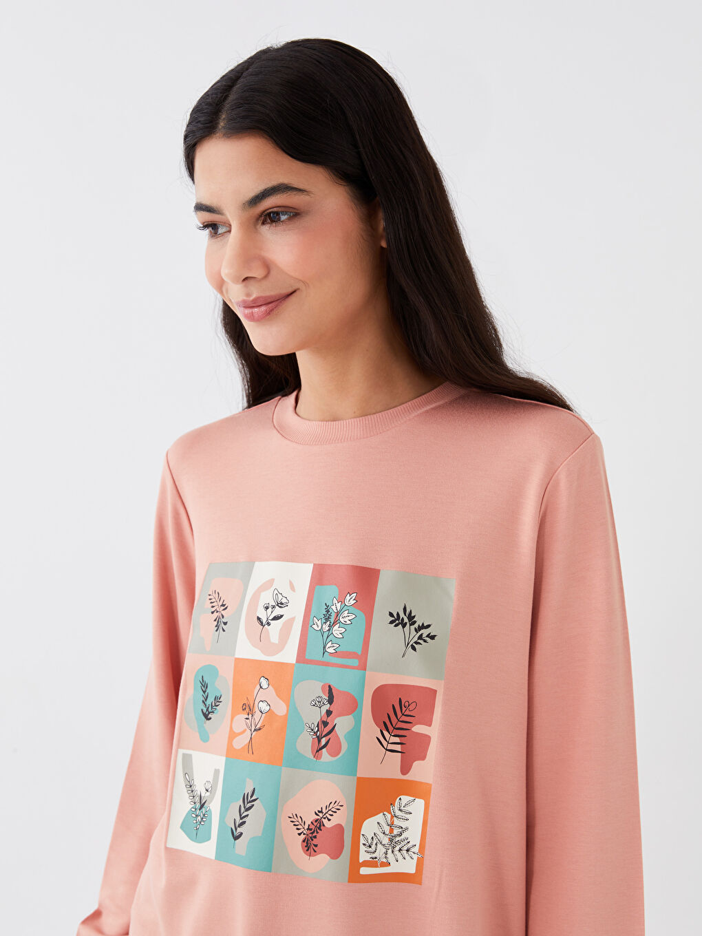 Crew Neck Printed Long Sleeve Women's Sweatshirt Tunic-2