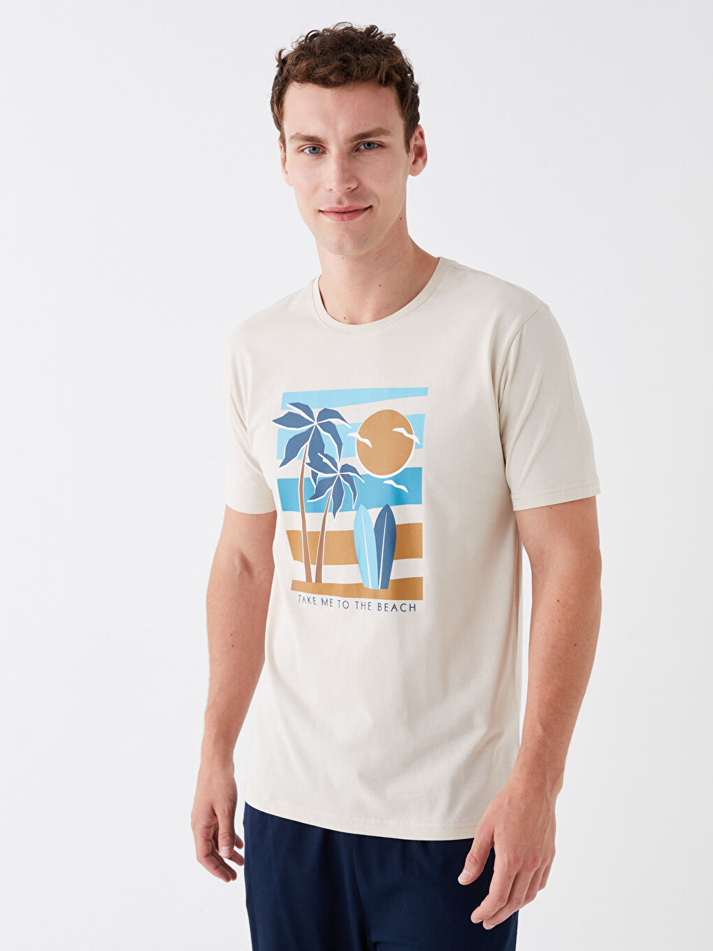 Bej Standart Kalıp Erkek Şortlu Pijama Takımı-1