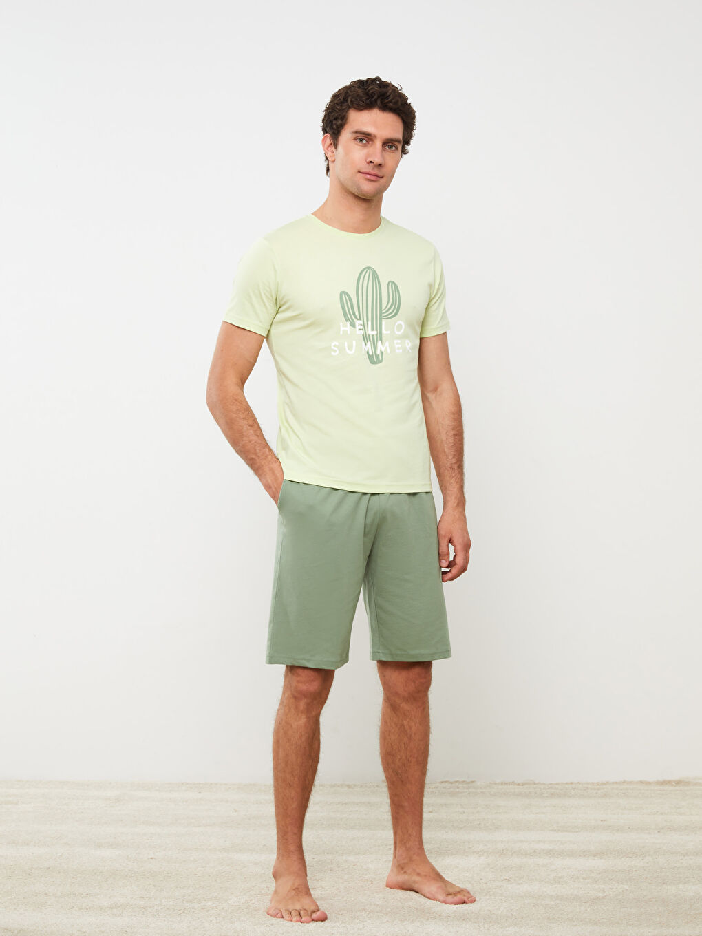Yeşil Standart Kalıp Erkek Şortlu Pijama Takımı