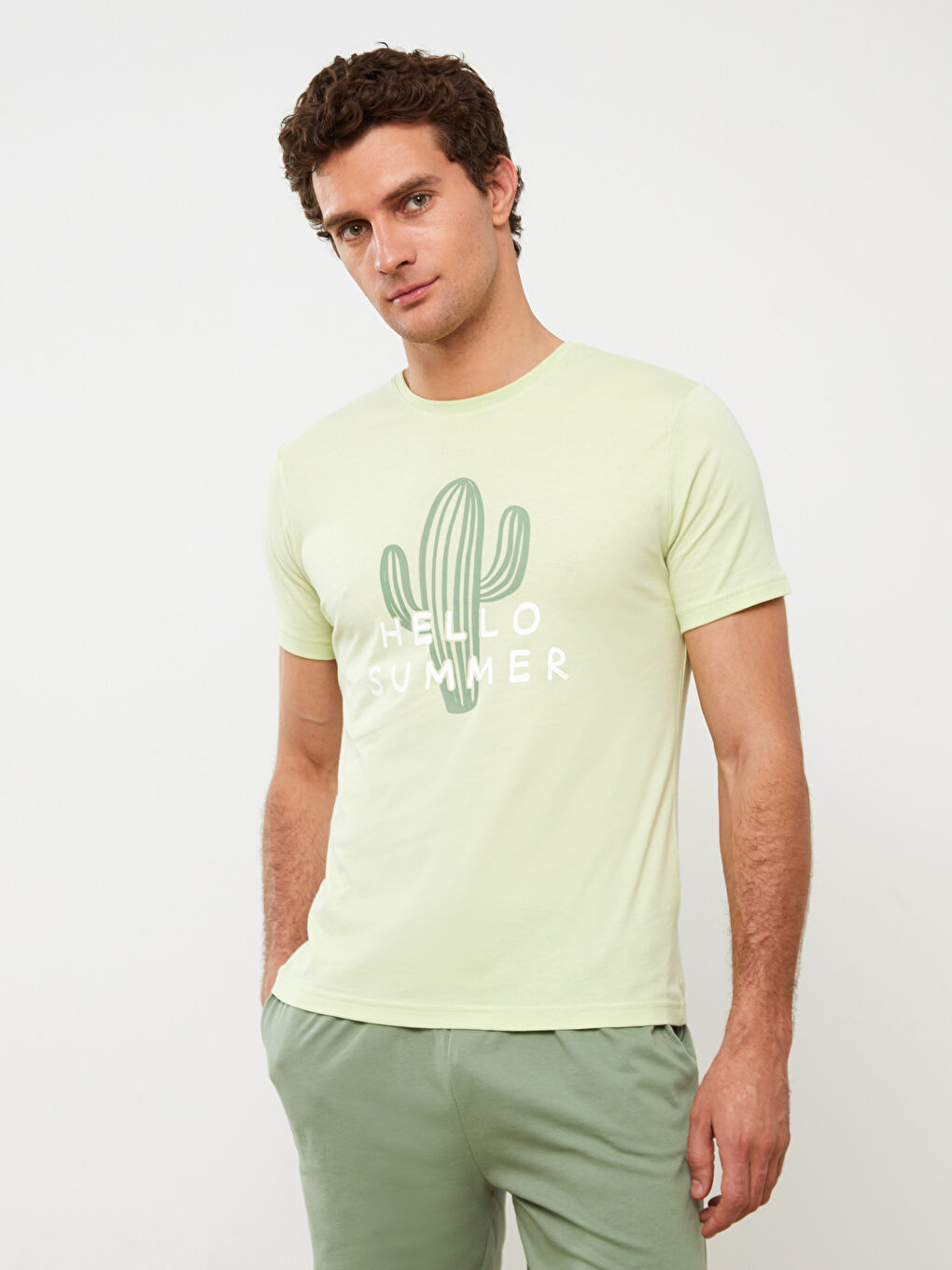 Yeşil Standart Kalıp Erkek Şortlu Pijama Takımı-1