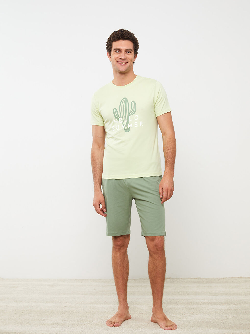 Yeşil Standart Kalıp Erkek Şortlu Pijama Takımı-2