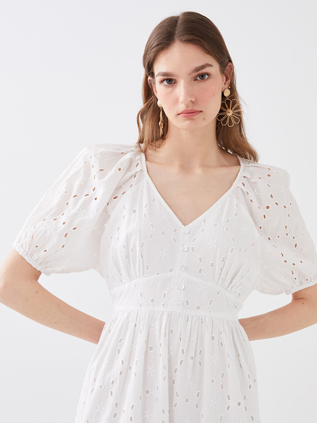 LCW Vision V-Neck Self-Patterned Short Sleeve Women's Dress -S3FH10Z8-E5X