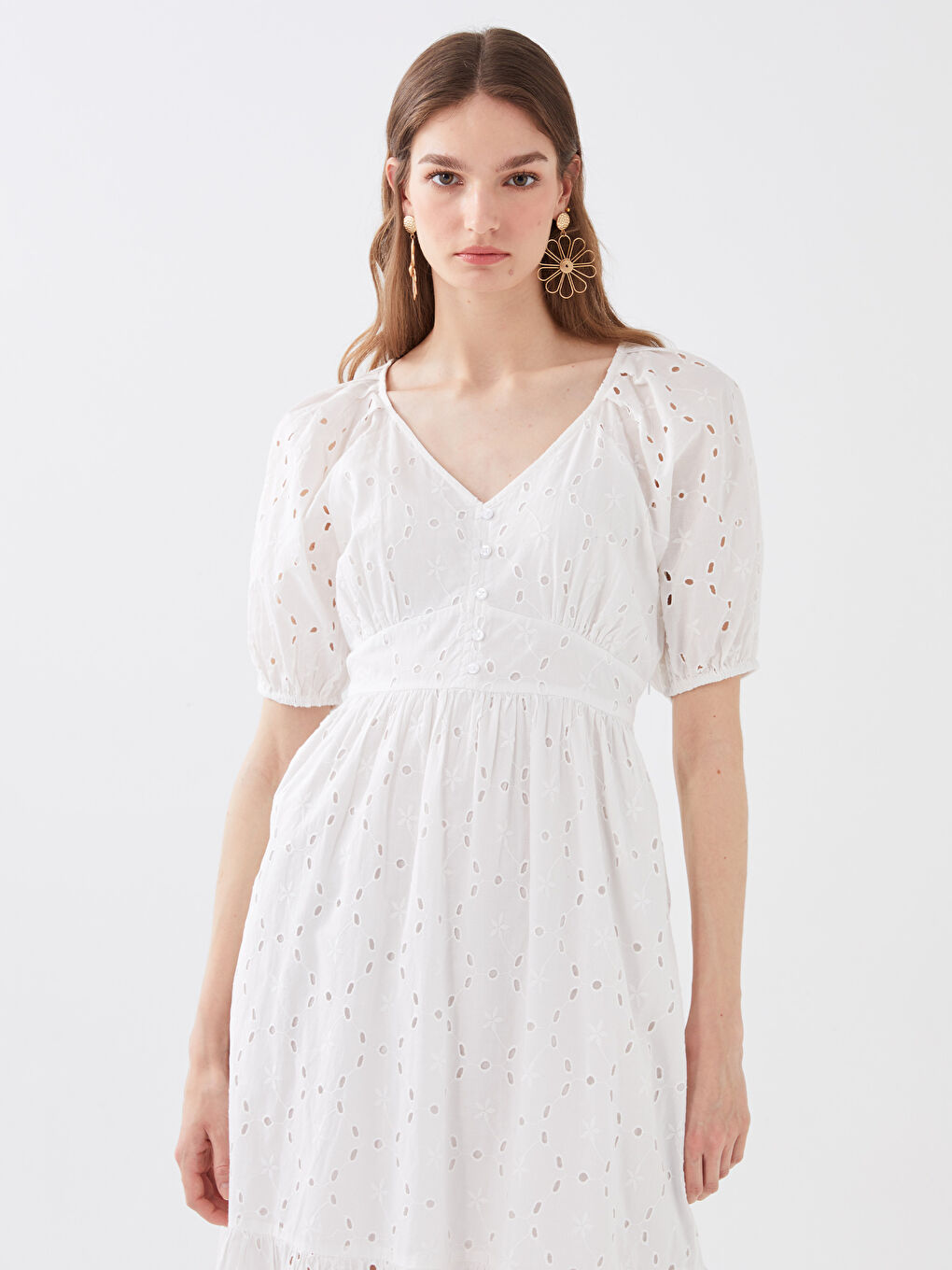 LCW Vision V-Neck Self-Patterned Short Sleeve Women's Dress -S3FH10Z8-E5X