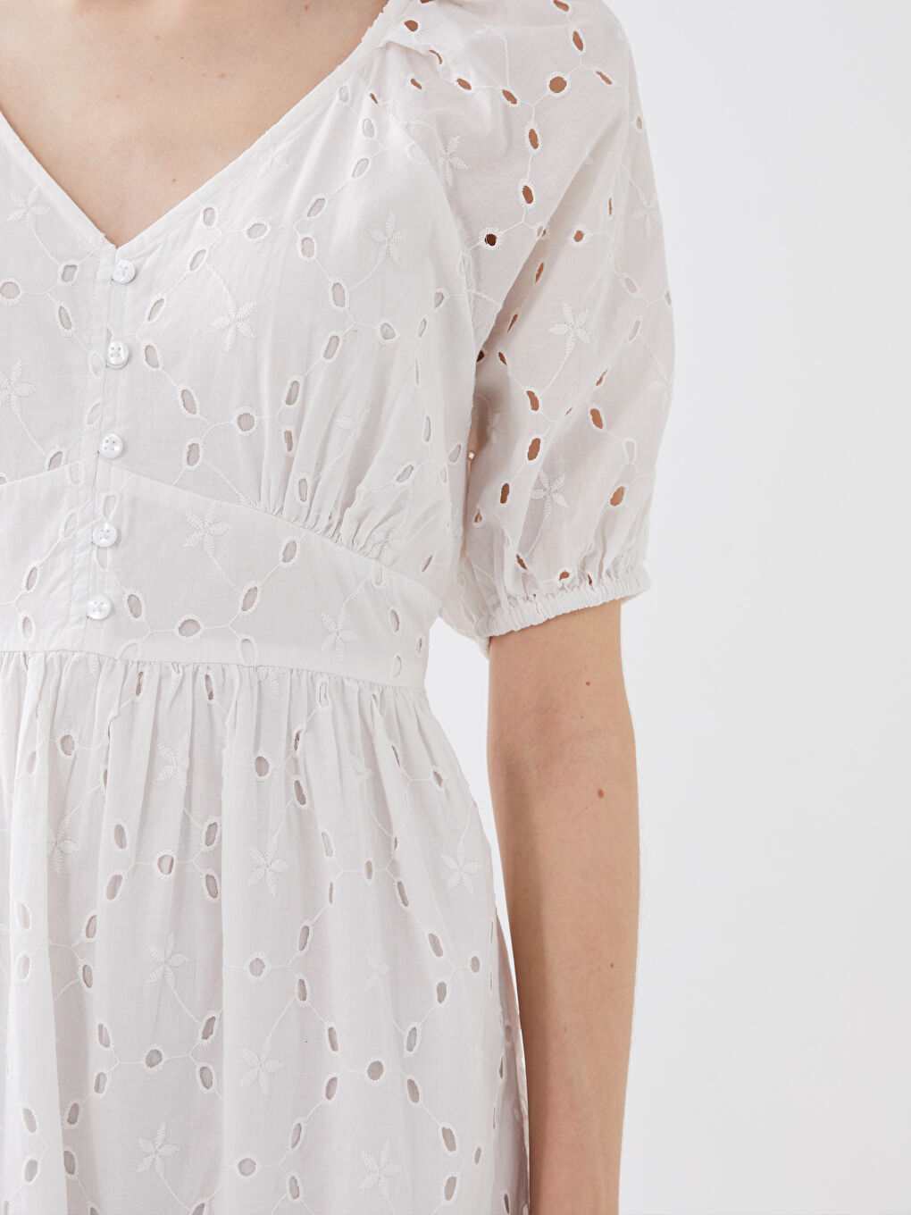 LCW Vision V-Neck Self-Patterned Short Sleeve Women's Dress -S3FH10Z8-E5X