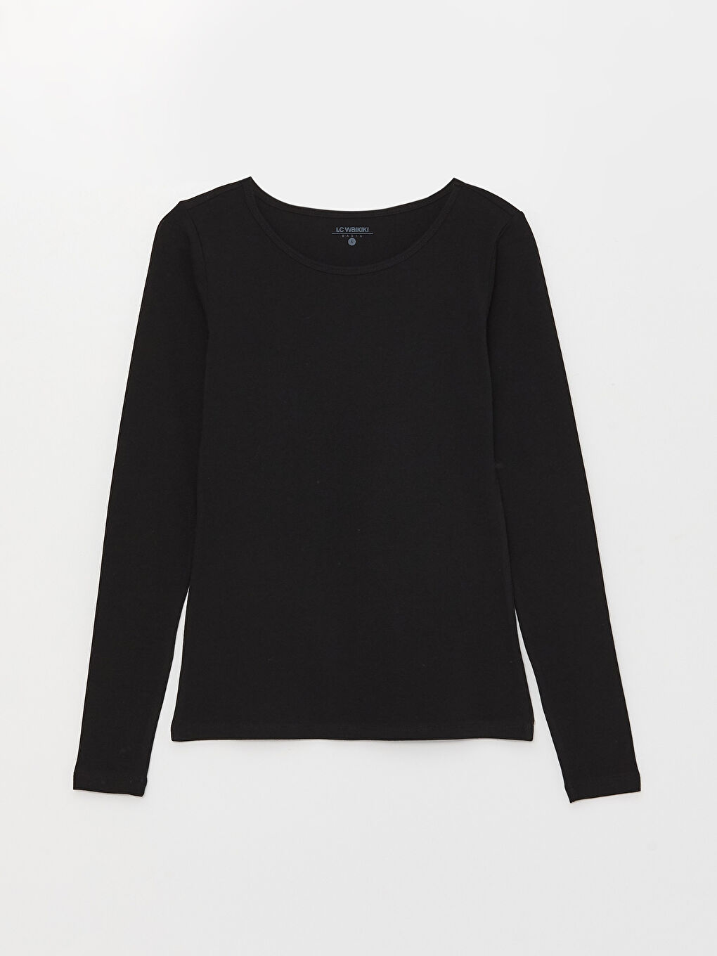 Әйелдерге арналған ұзын жеңді өрнексіз дөңгелек жағалы футболка-5