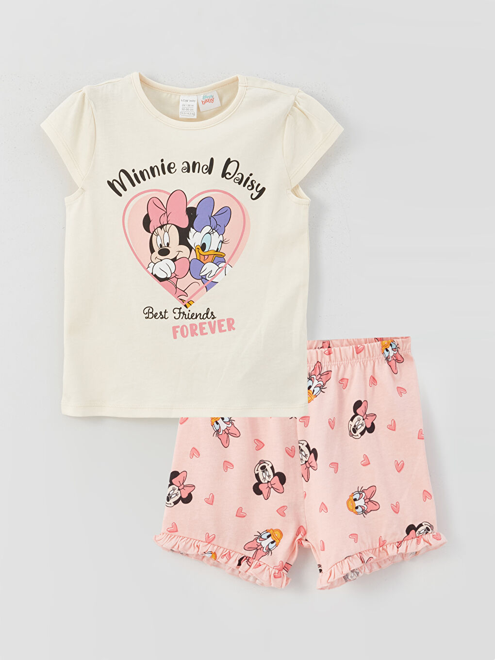 Ekru Bisiklet Yaka Minnie Mouse Baskılı Kız Bebek Pijama Takımı