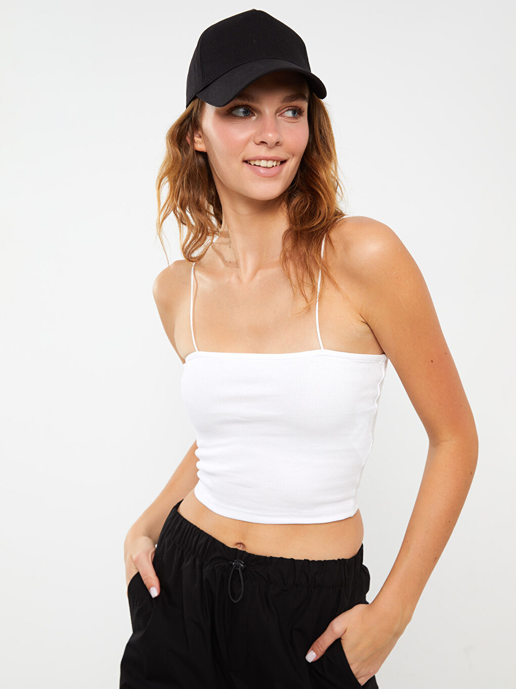 LCW Vision Square Collar Plain Strappy Women's Crop Top -S3FH30Z8-Q6K