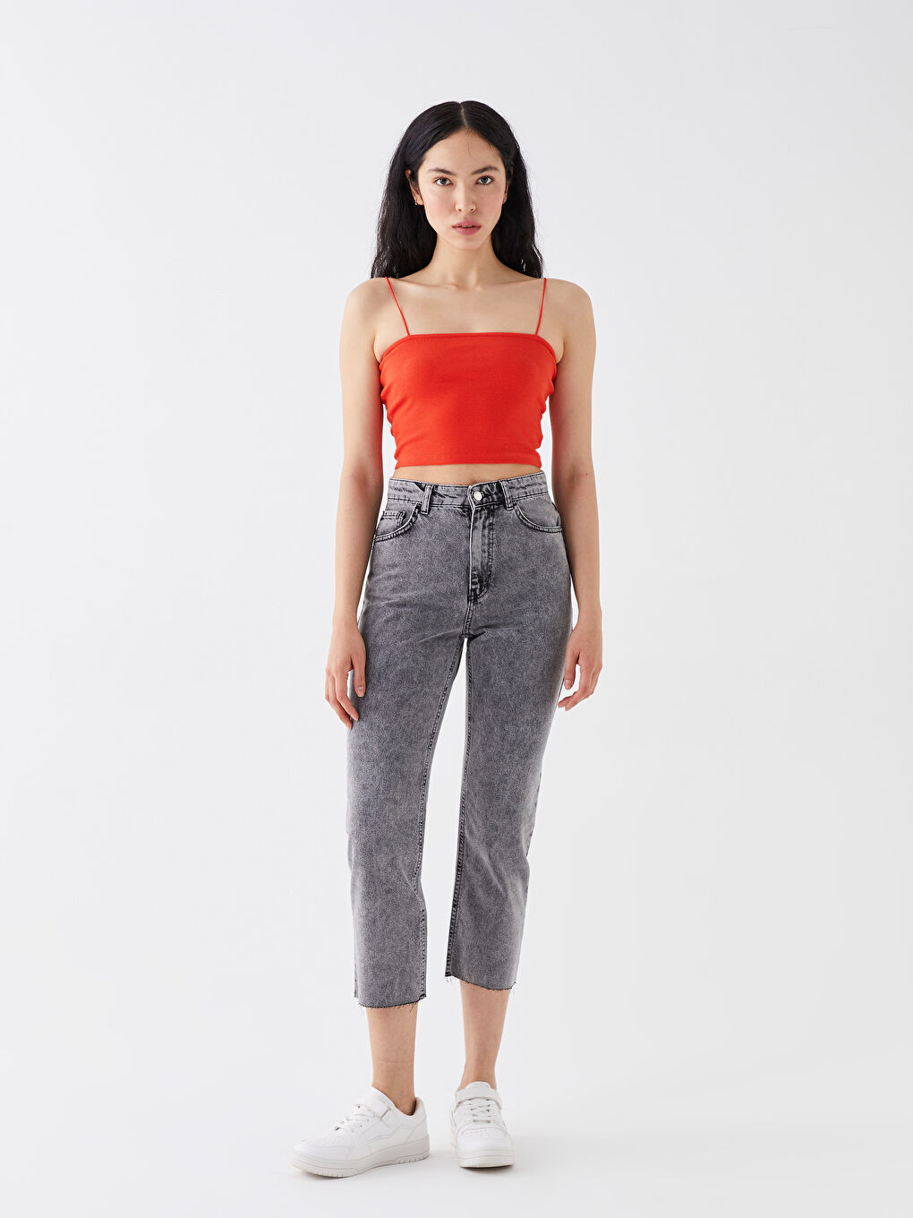 Square Collar Plain Strappy Women's Crop Top-2
