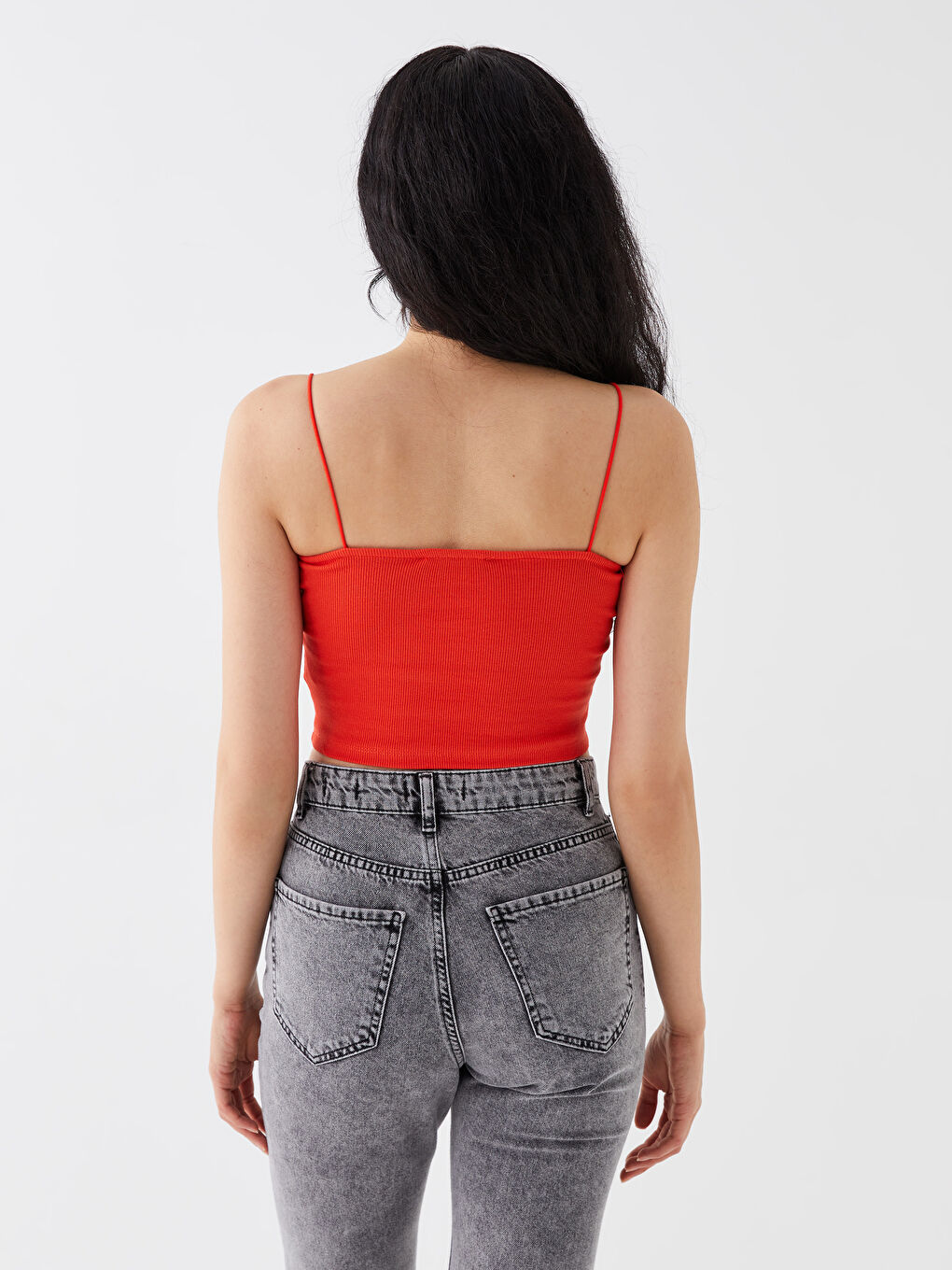 Square Collar Plain Strappy Women's Crop Top-4