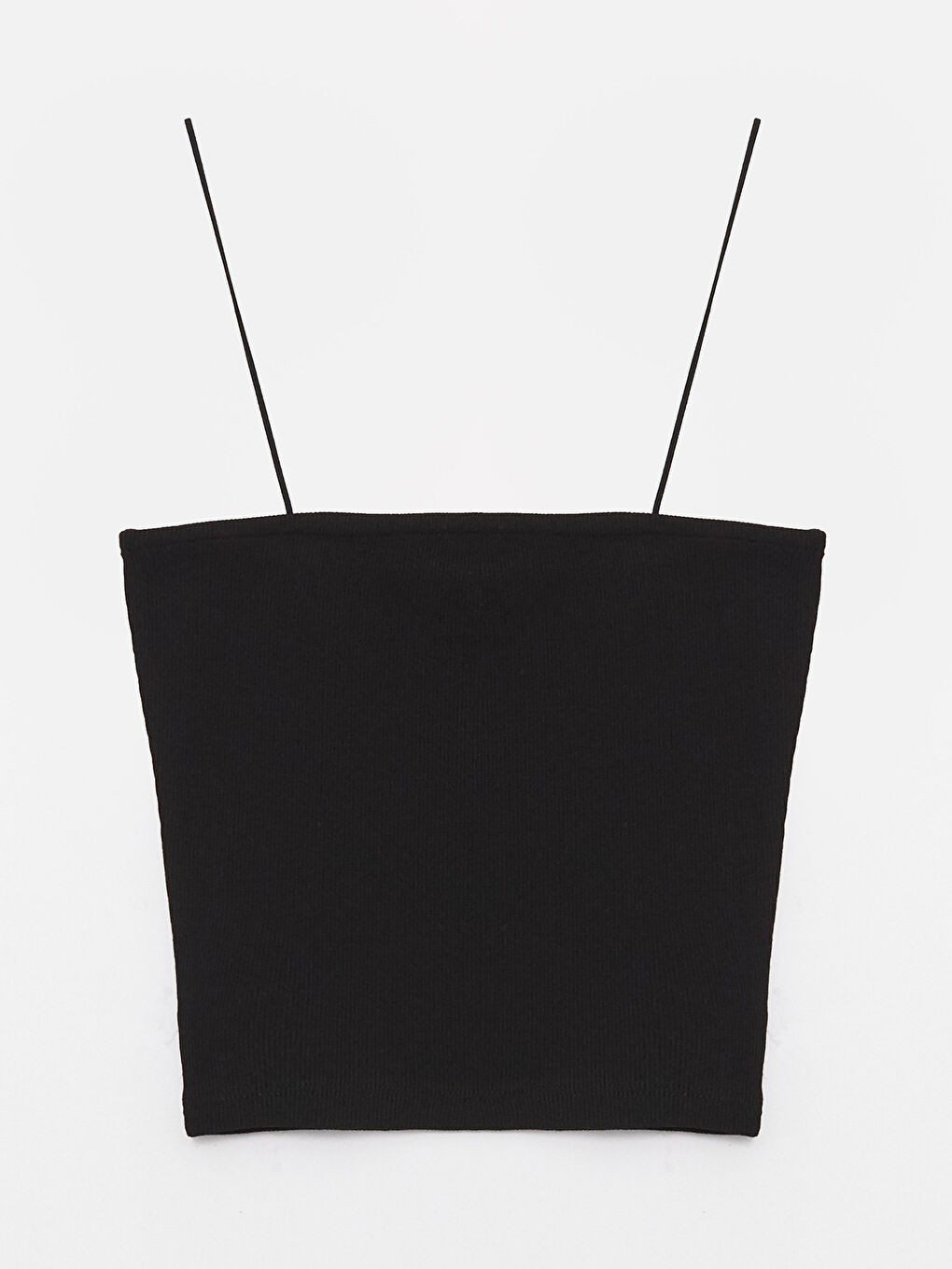 Siyah Kare Yaka Düz Askılı Kadın Crop-5