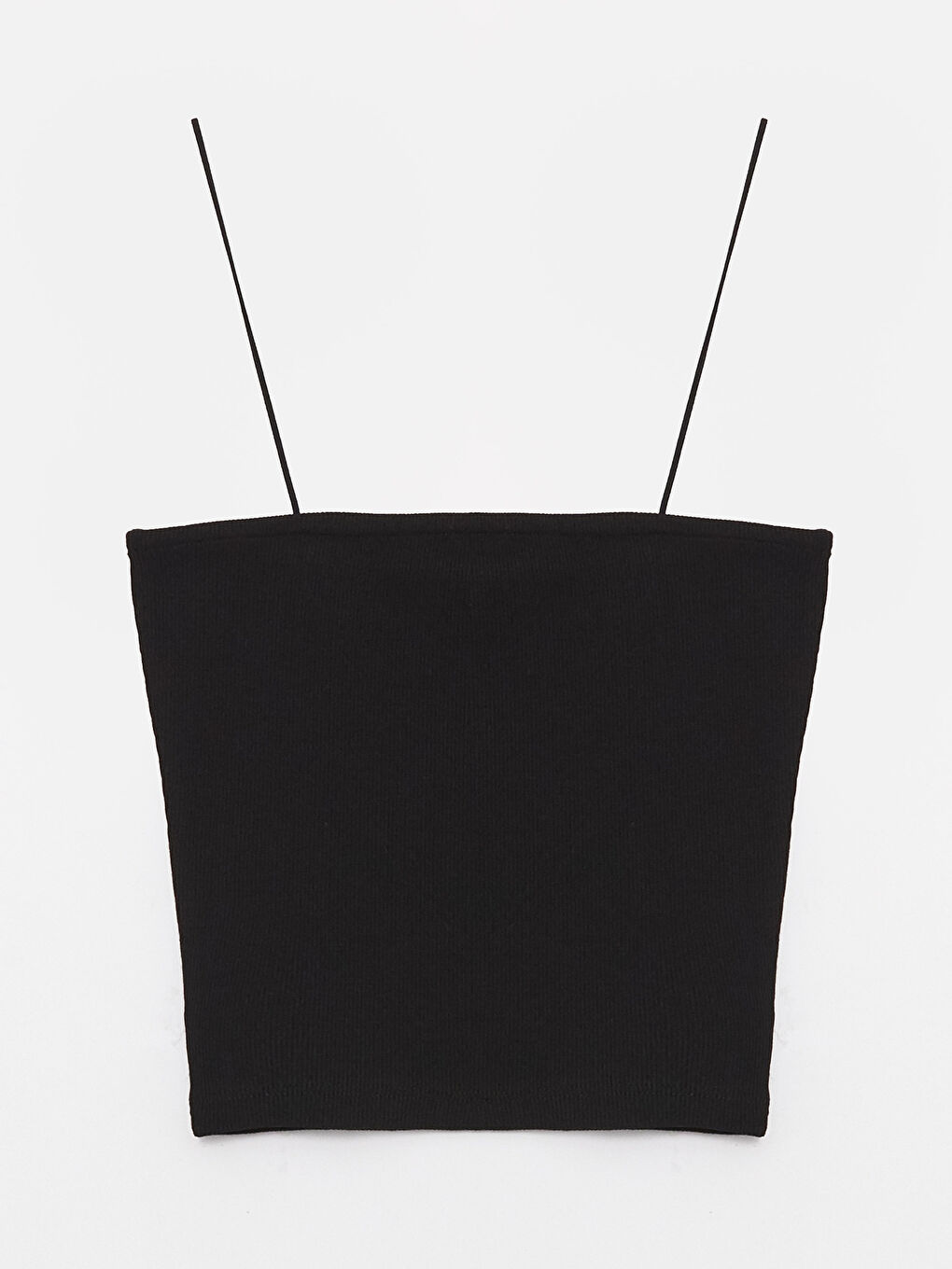 Siyah Kare Yaka Düz Askılı Kadın Crop-6