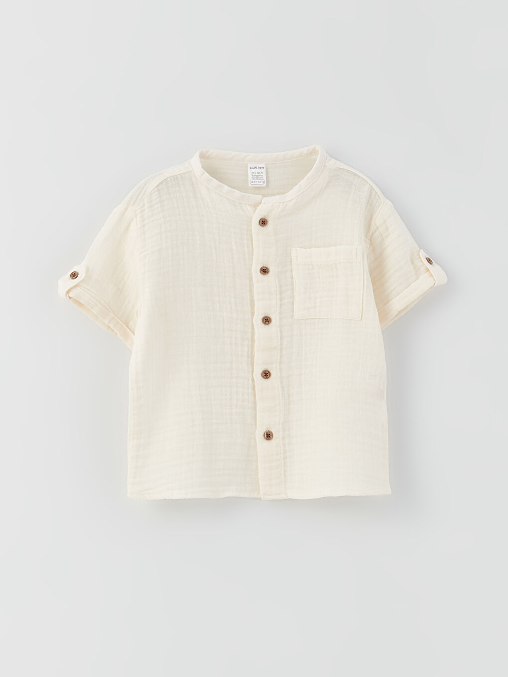 Ekru Hakim Yaka Kısa Kollu Basic Erkek Bebek Gömlek-2