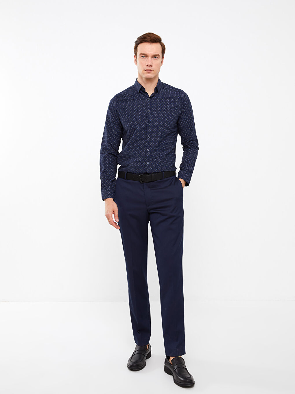 Slim Fit Long Sleeve Patterned Poplin Men's Shirt-2