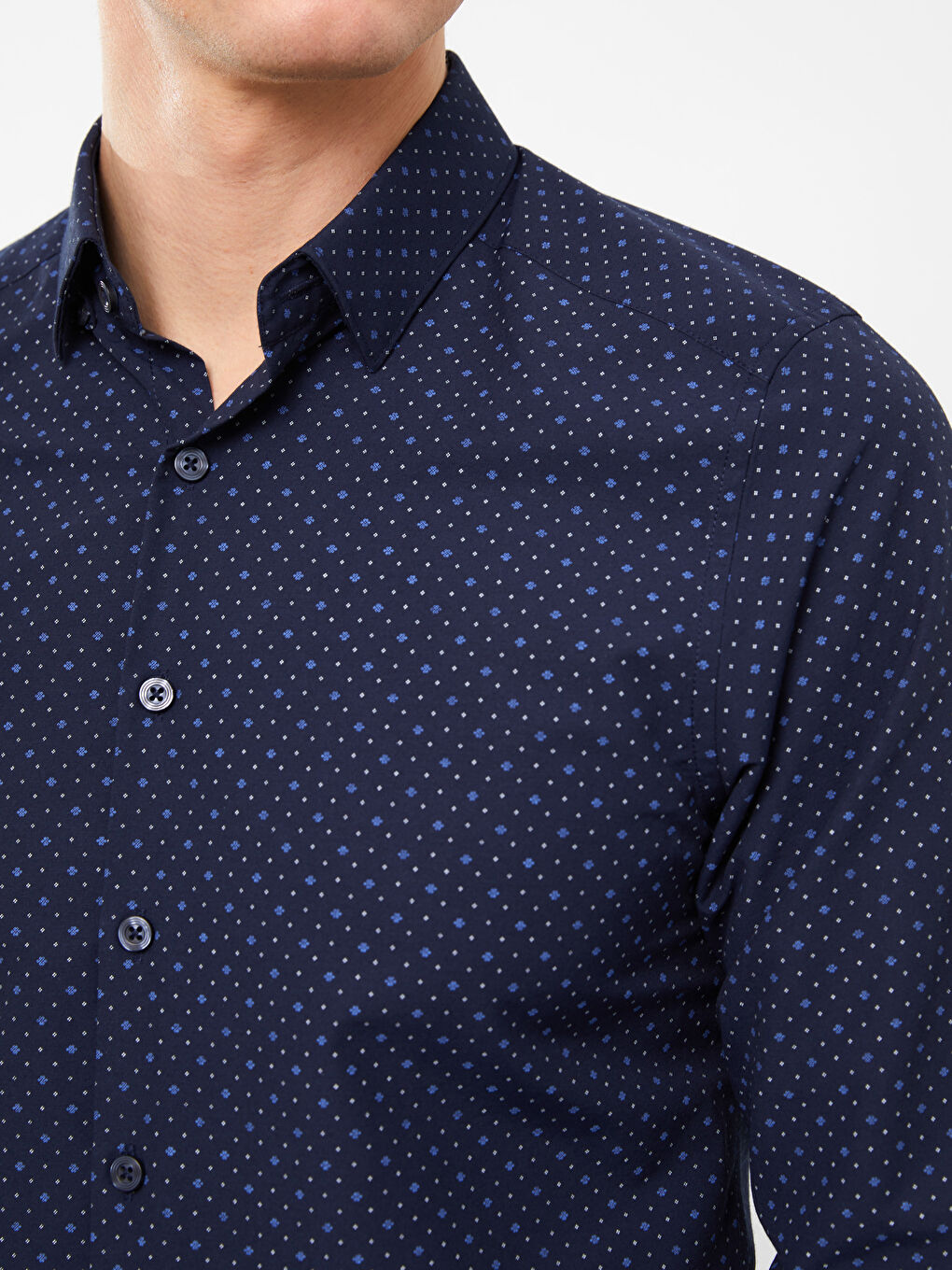 Slim Fit Long Sleeve Patterned Poplin Men's Shirt-3